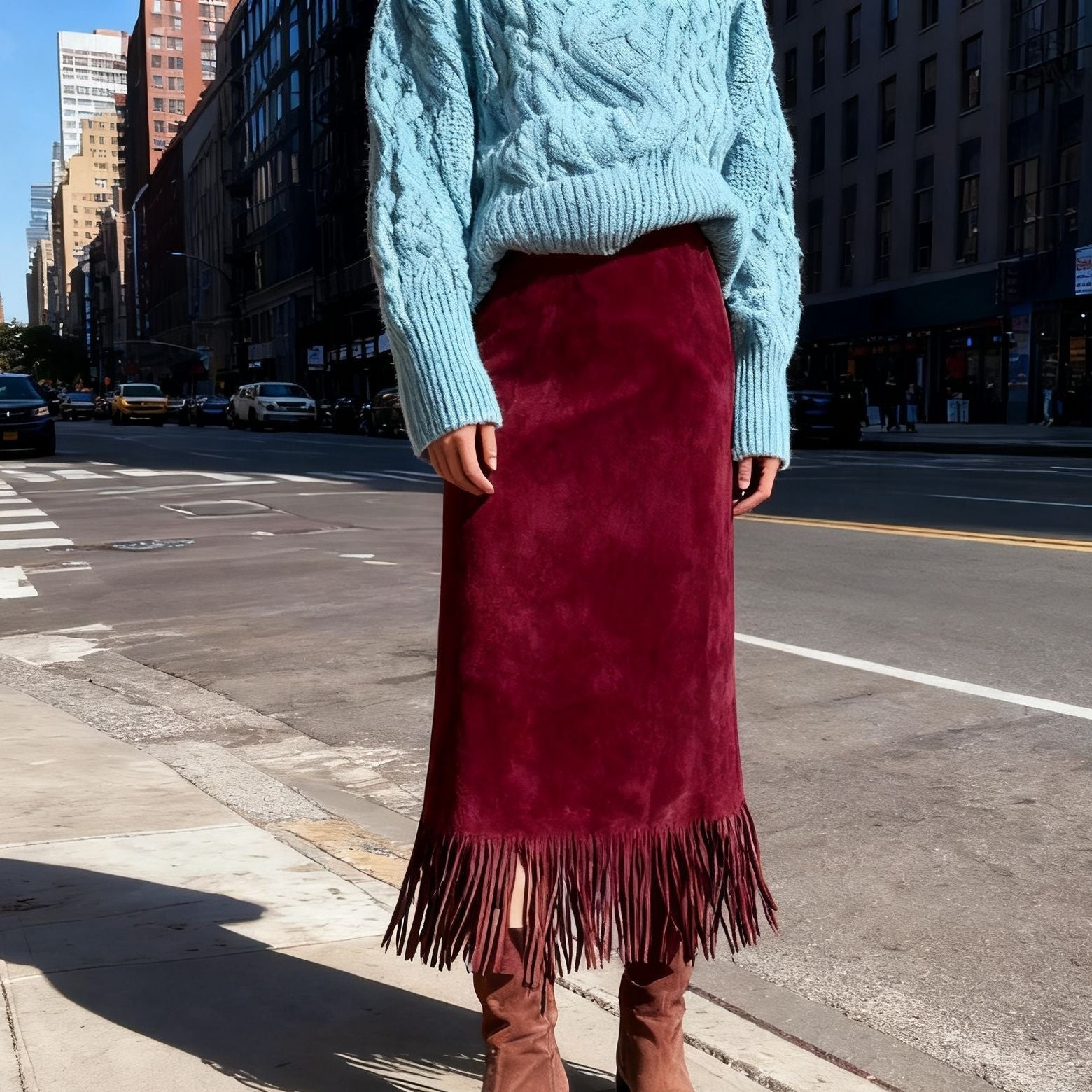 Women's Elegant Suede Straight Skirt Micro-Elastic Slim Fit
