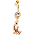 Clear CZ Gem Gold Tone Mom Baby Giraffes Dangle Belly Ring