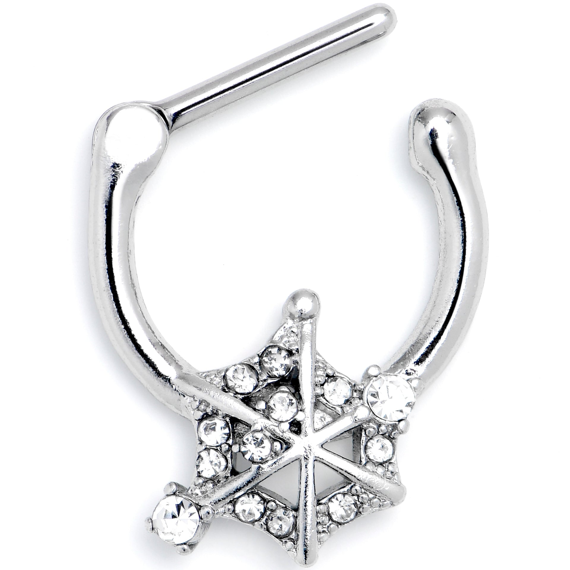 16G 5/16 Clear Gem Spiderweb Goth Cartilage Clicker