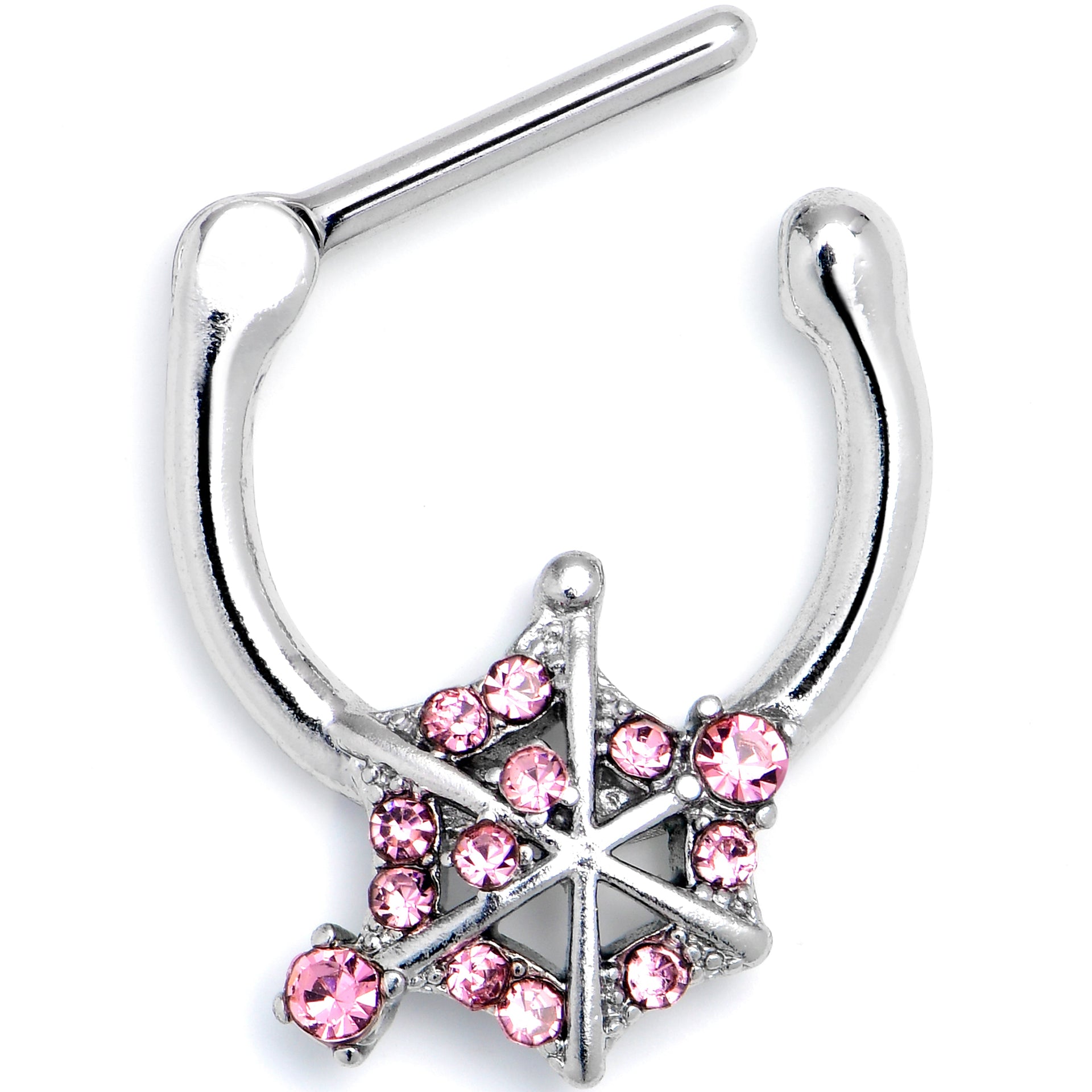 16G 5/16 Pink Gem Spiderweb Goth Cartilage Clicker