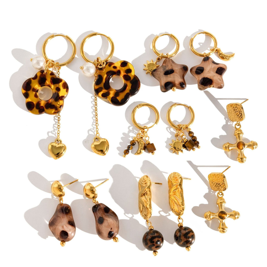 Modern gold titanium steel dangle earrings with tortoiseshell pattern for autumn winter fashion
