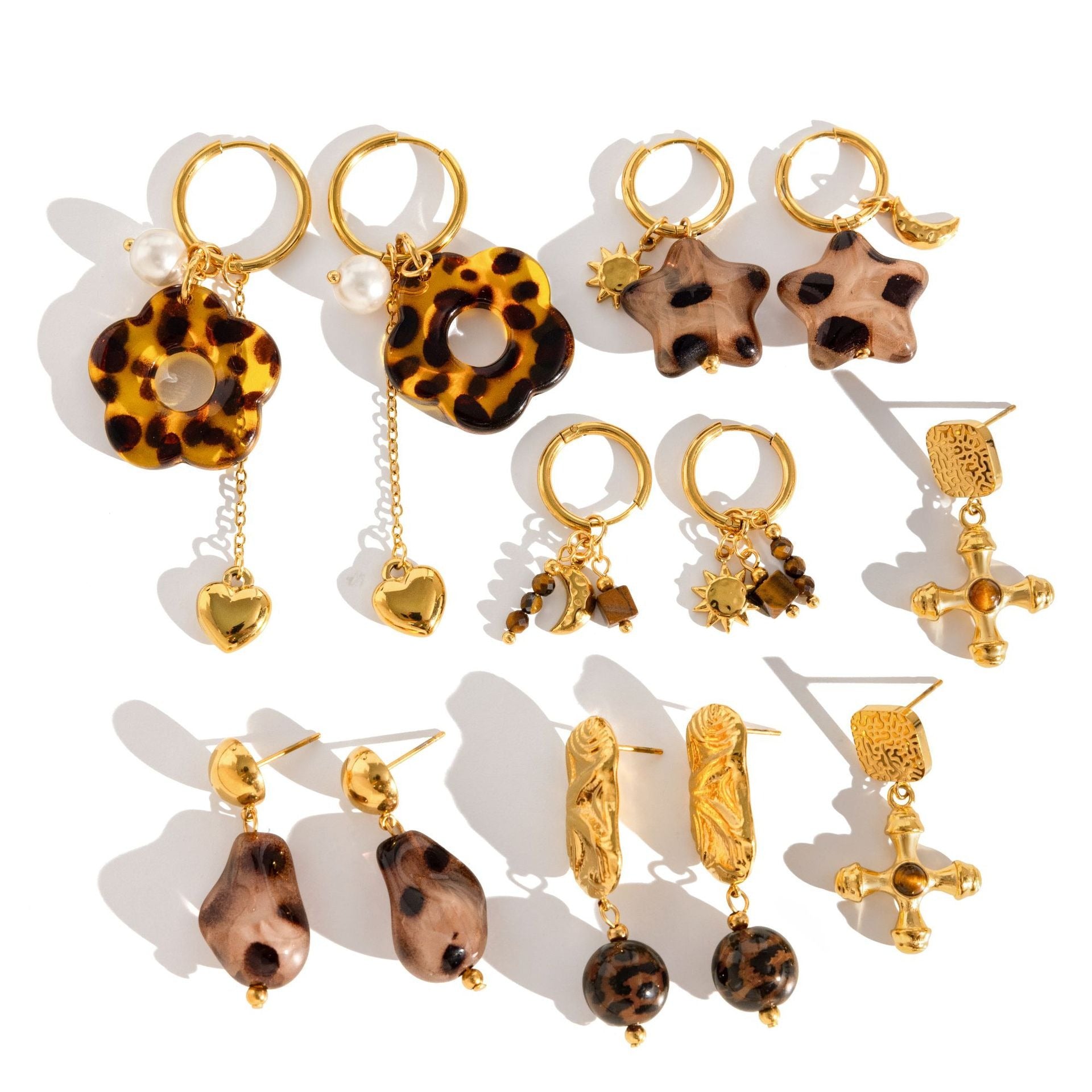 Modern gold titanium steel dangle earrings with tortoiseshell pattern for autumn winter fashion