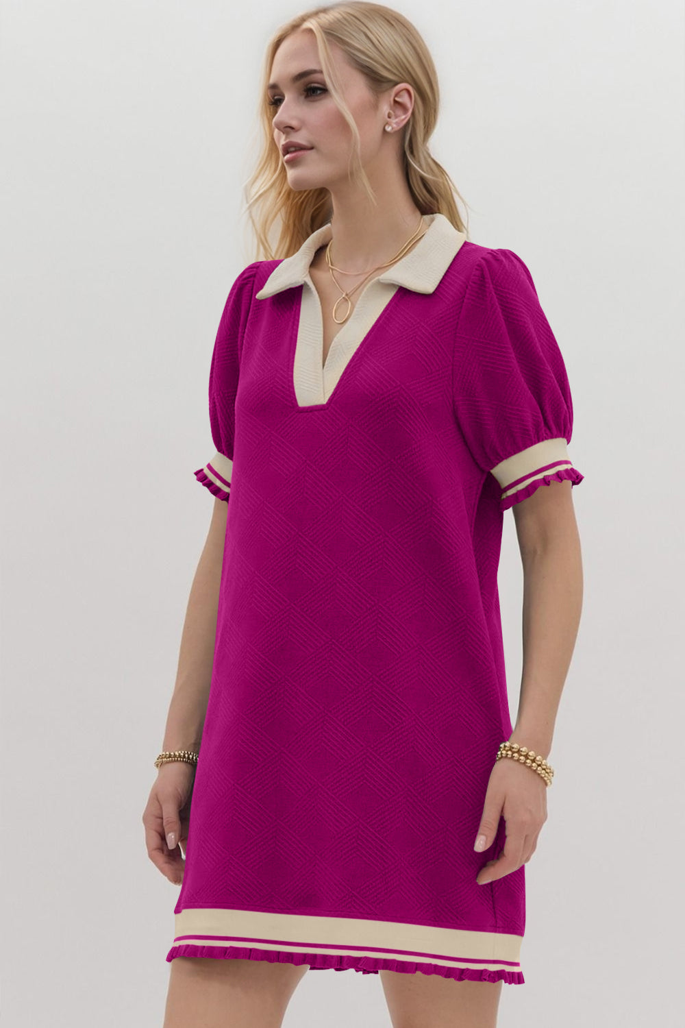 Contrast Short Sleeve Mini Dress for Women