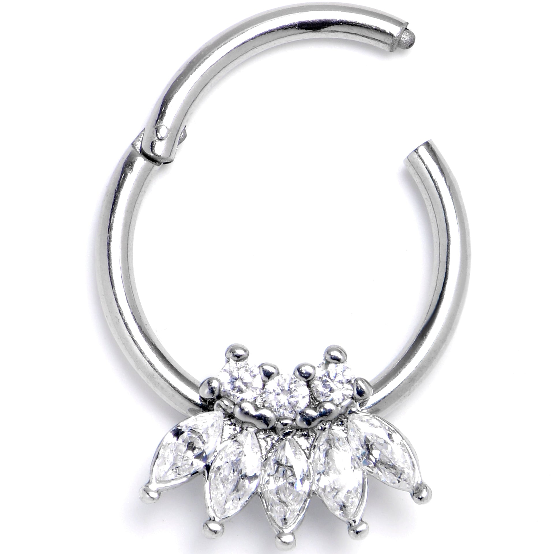 16G 3/8 Clear Gem Fashion Fan Hinged Segment Ring