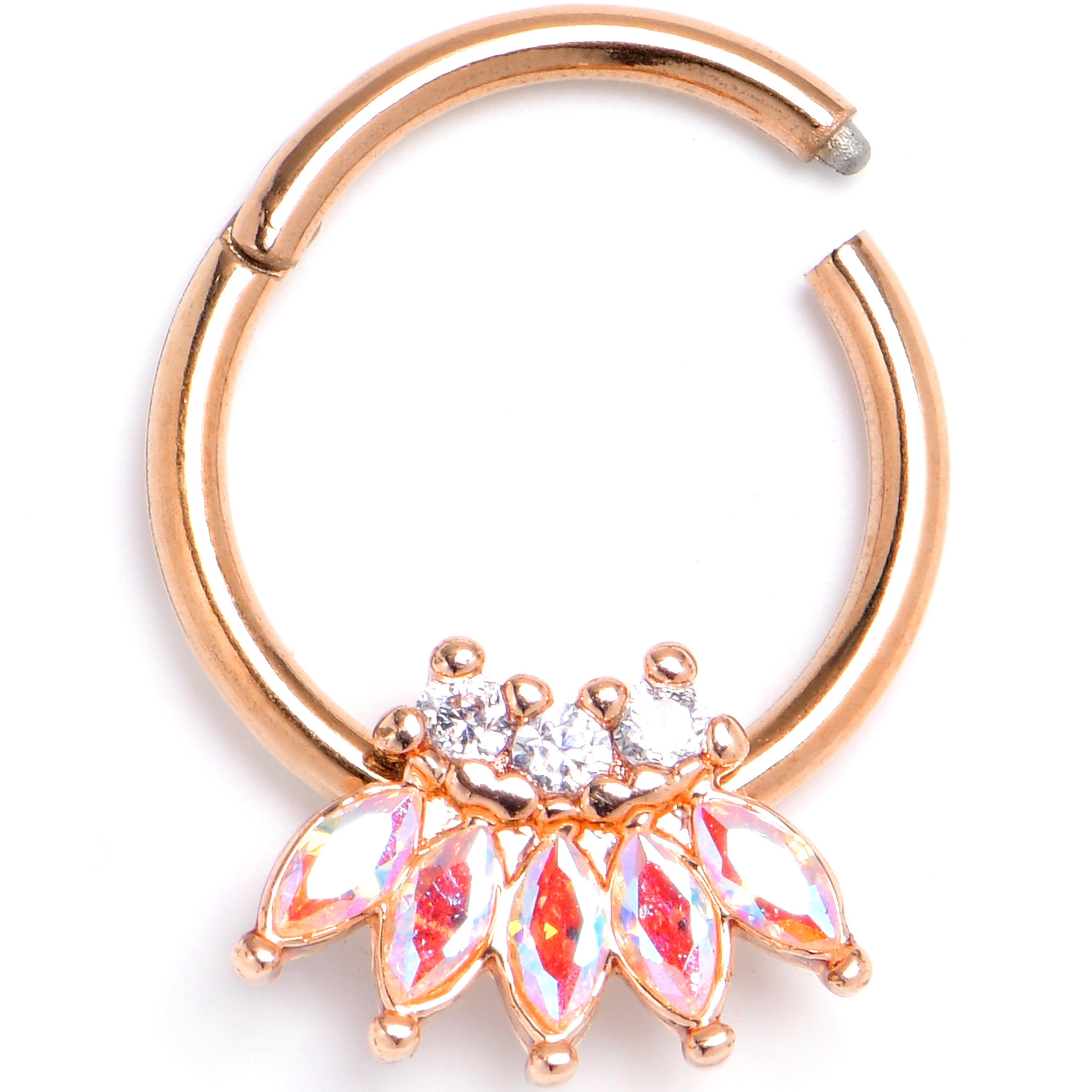 16G 3/8 Aurora Gem Rose Gold Tone Fashion Fan Hinged Segment Ring