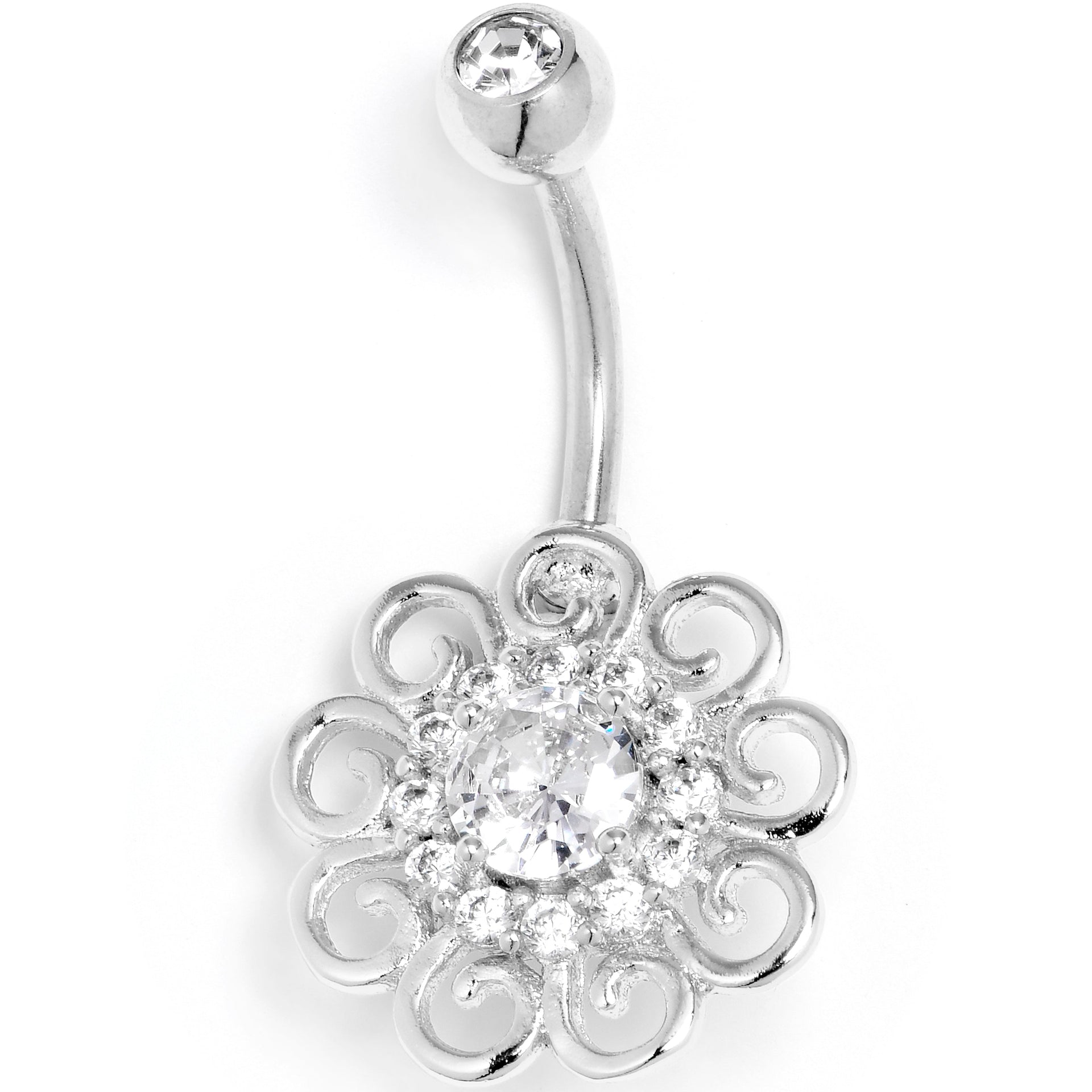 Clear CZ Gem Loopy Flower Whimsy Belly Ring