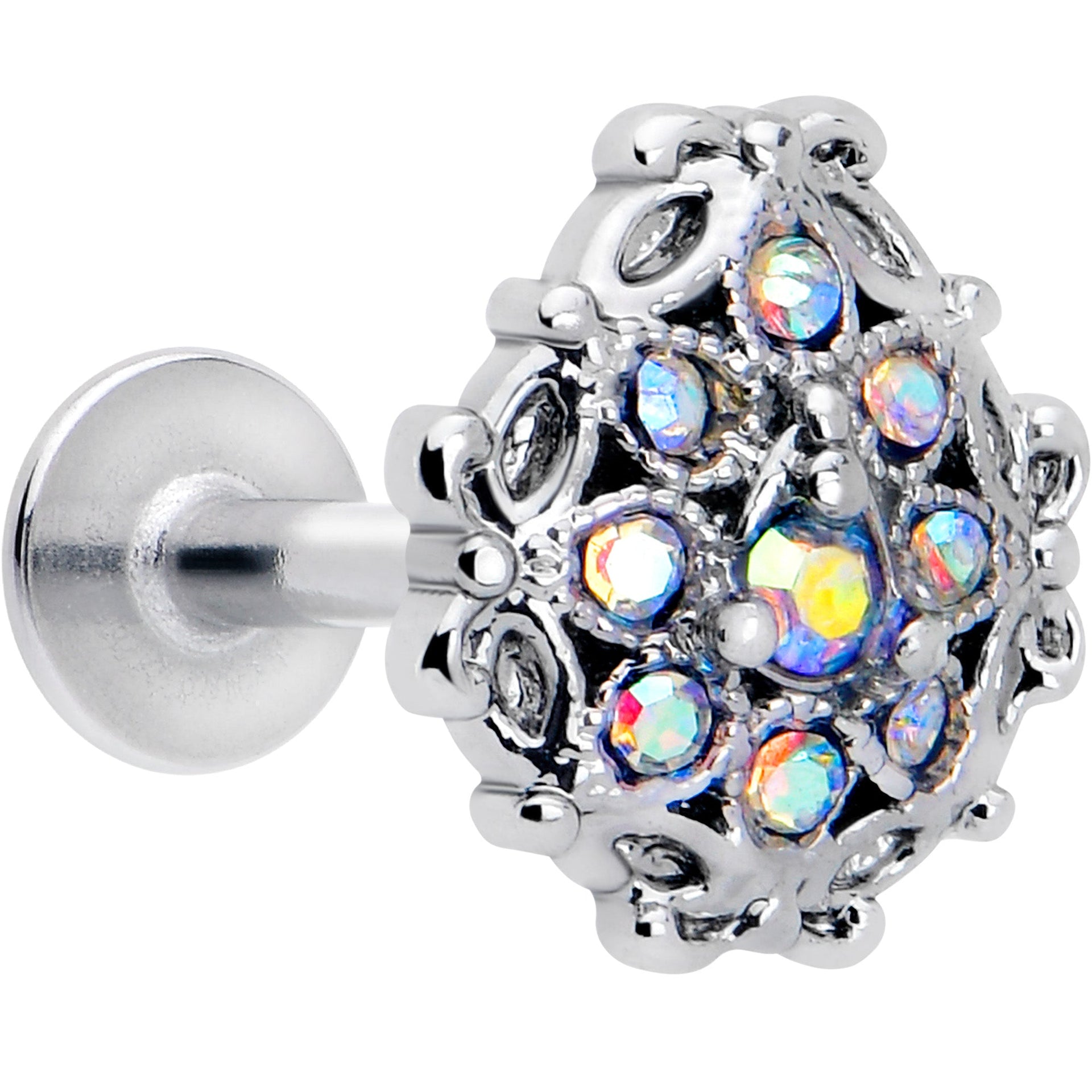 16G 1/4 Aurora Gem Retro Sunburst Cartilage Labret