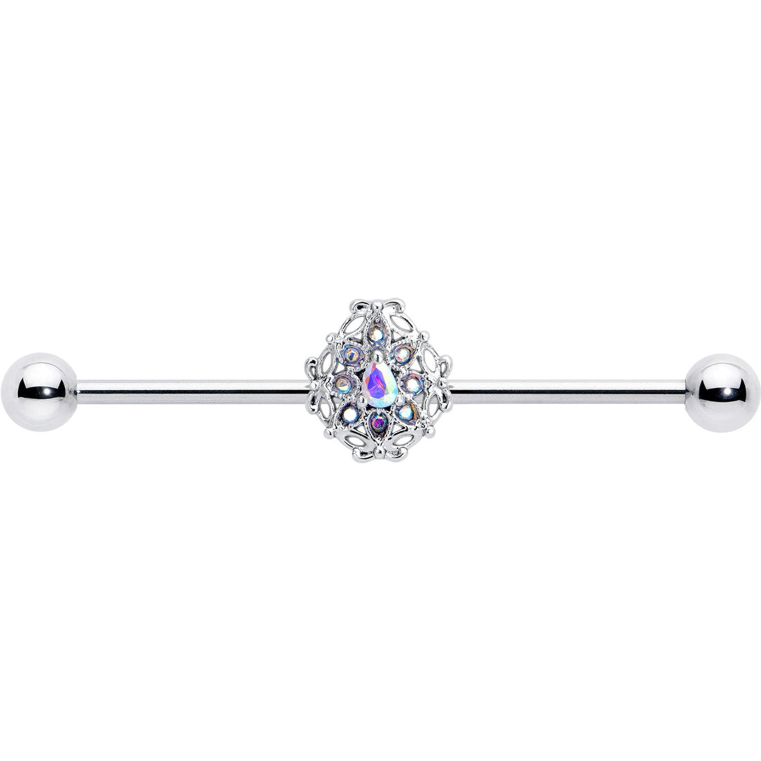 14G Aurora Gem Retro Sunburst Industrial Barbell 38mm