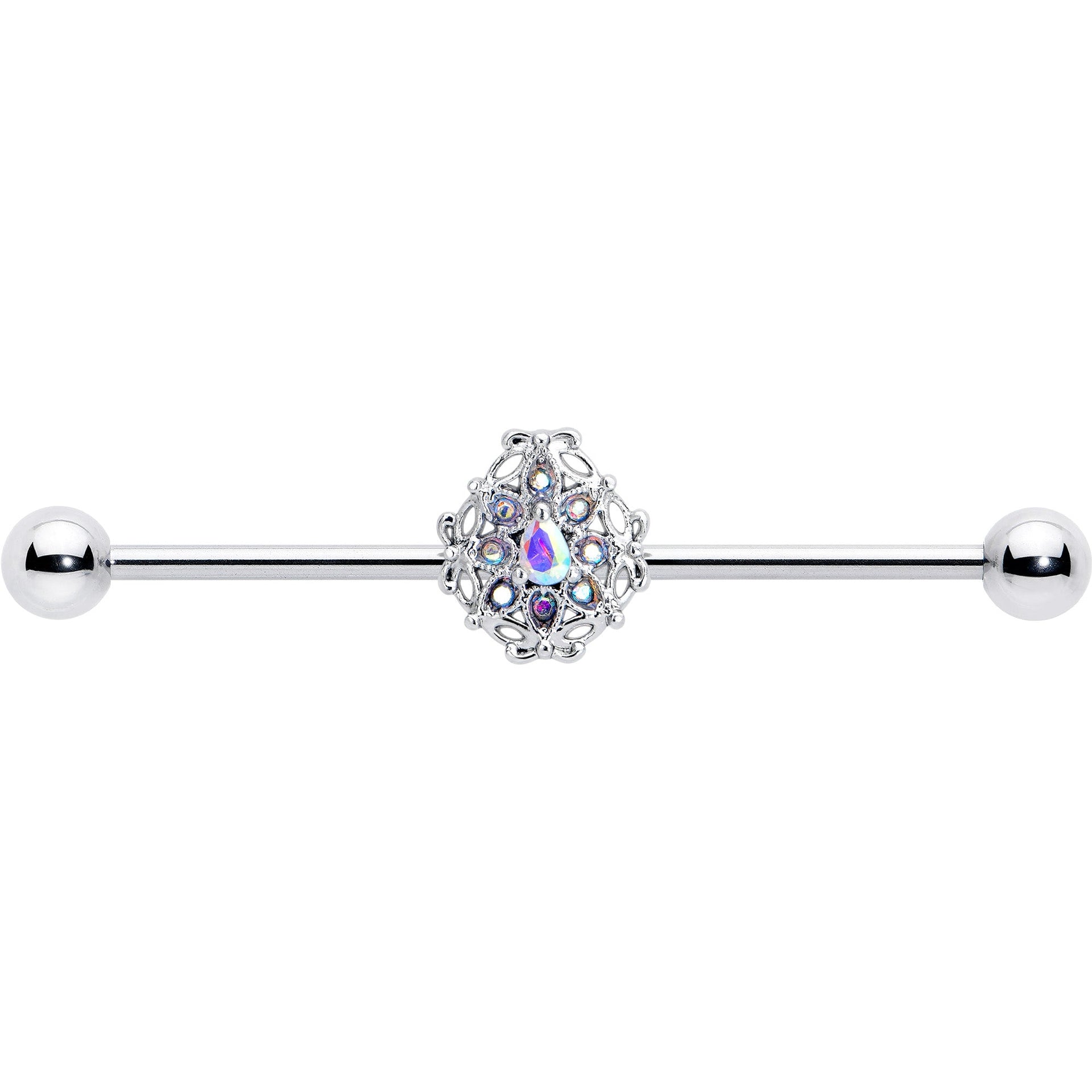 14G Aurora Gem Retro Sunburst Industrial Barbell 38mm