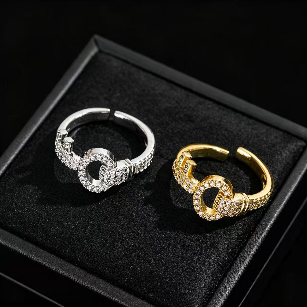 New Trendy Minimalist Textured Micro Pave Zircon Key Ring, Light Luxury Niche Elegant Versatile High Sense Adjustable Finger Ring