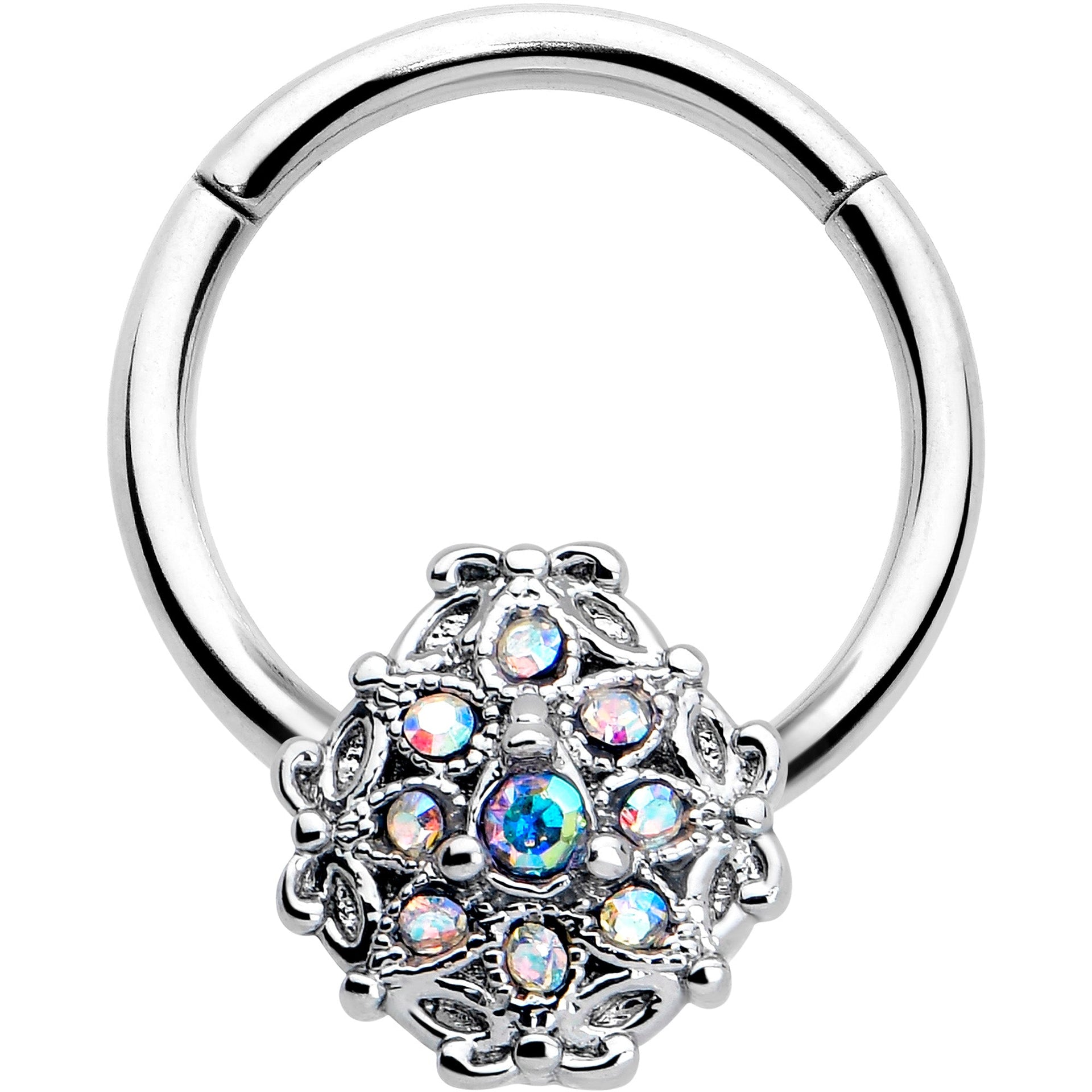 16G 3/8 Aurora Gem Retro Sunburst Hinged Segment Ring