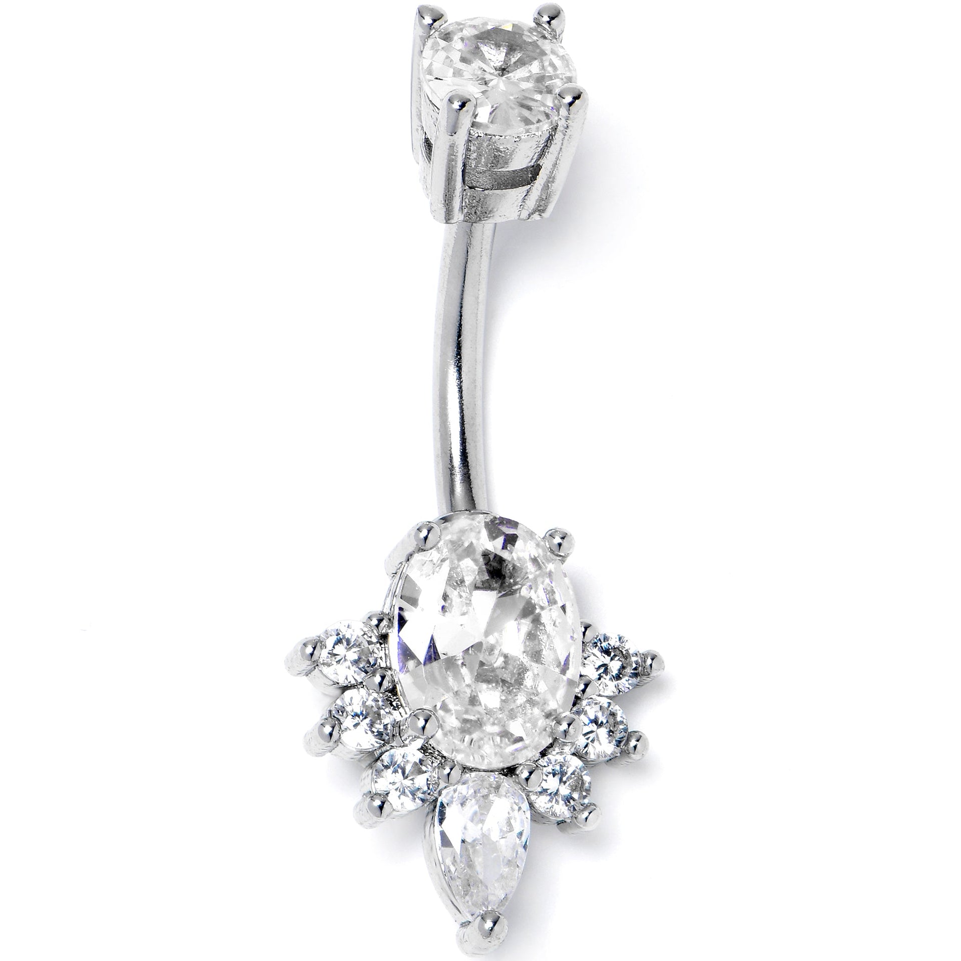 Clear Gem Oh So Ornate Oval Double Mount Belly Ring