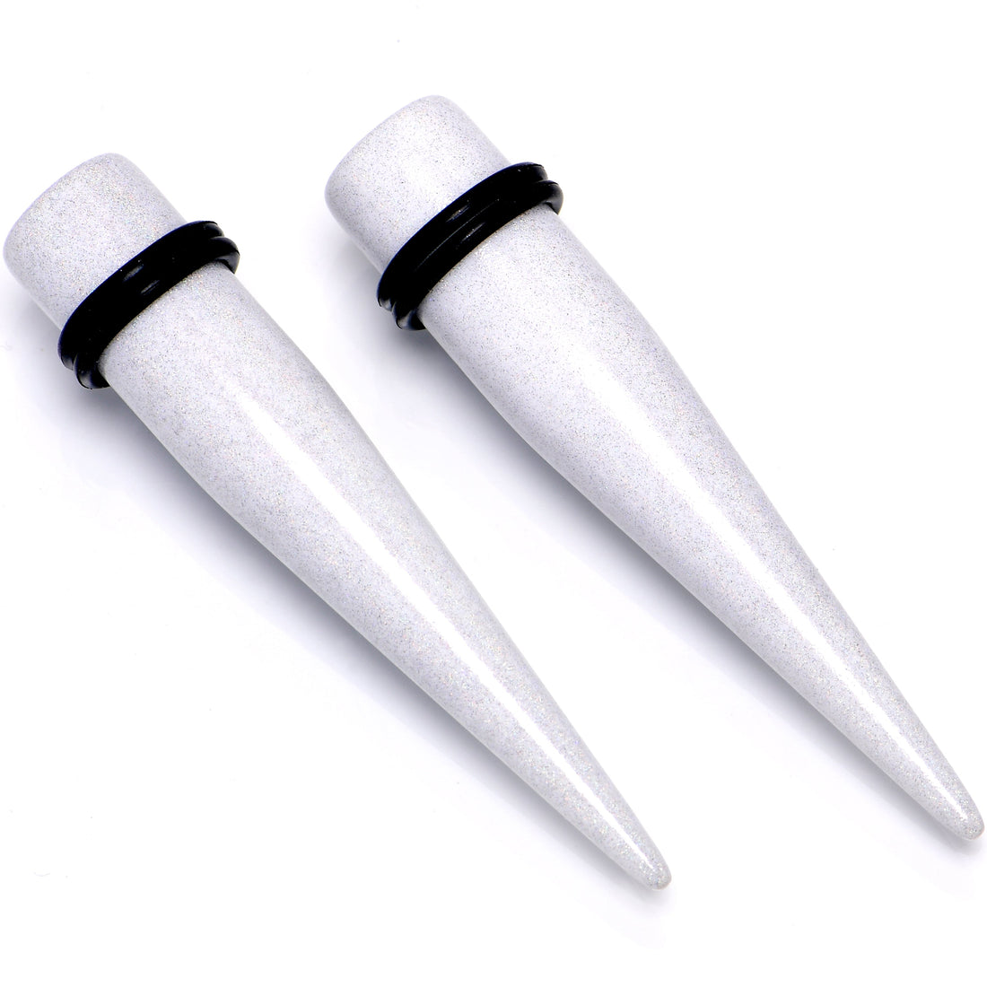White Shimmer Acrylic Straight Taper Set for Ear Stretching