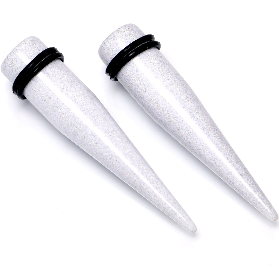 White Shimmer Acrylic Straight Taper Set for Ear Stretching