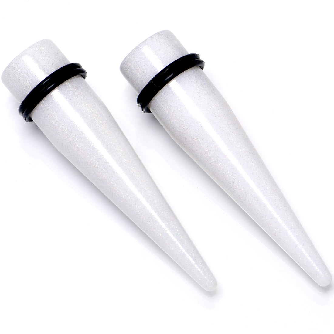 White Shimmer Acrylic Straight Taper Set for Ear Stretching