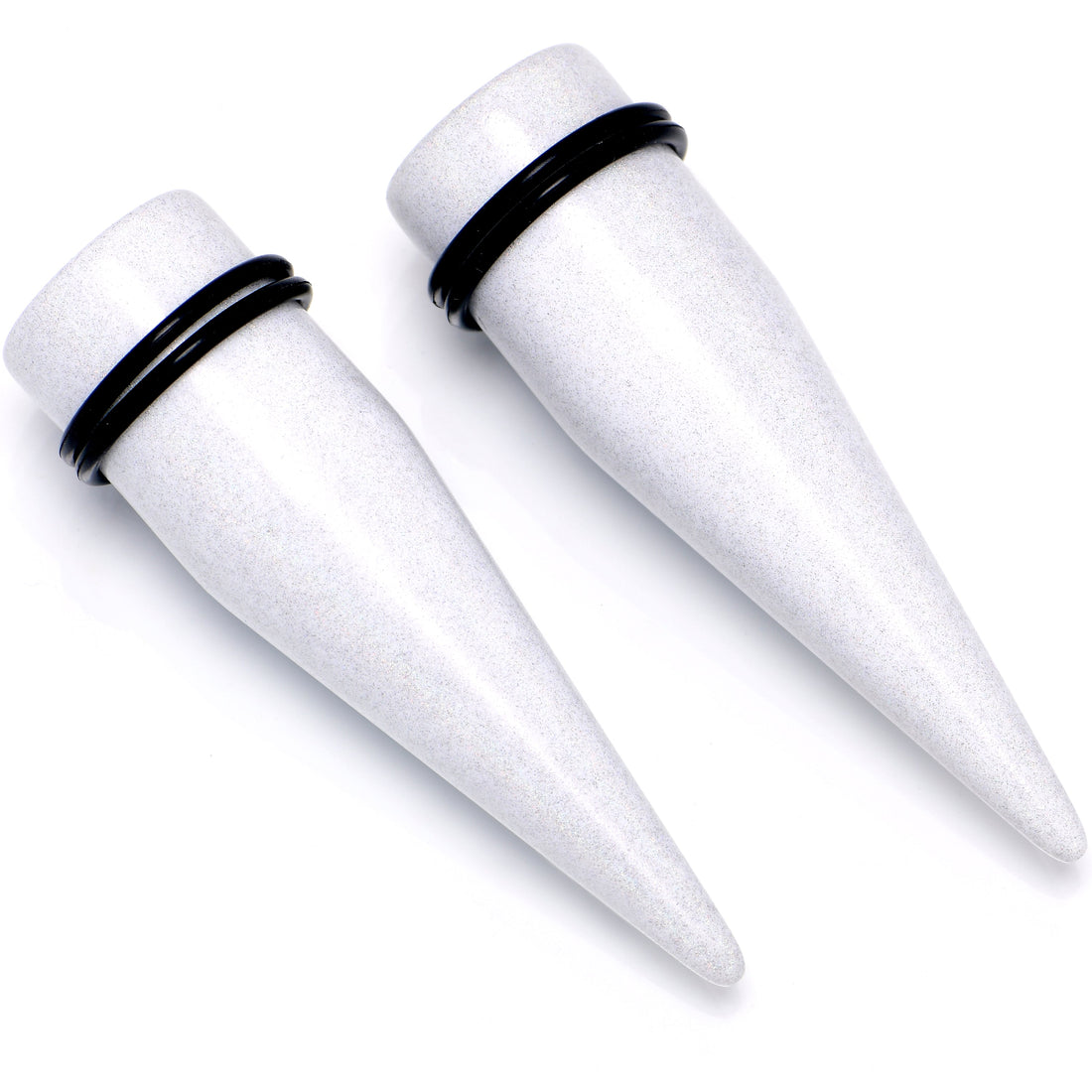 White Shimmer Acrylic Straight Taper Set for Ear Stretching