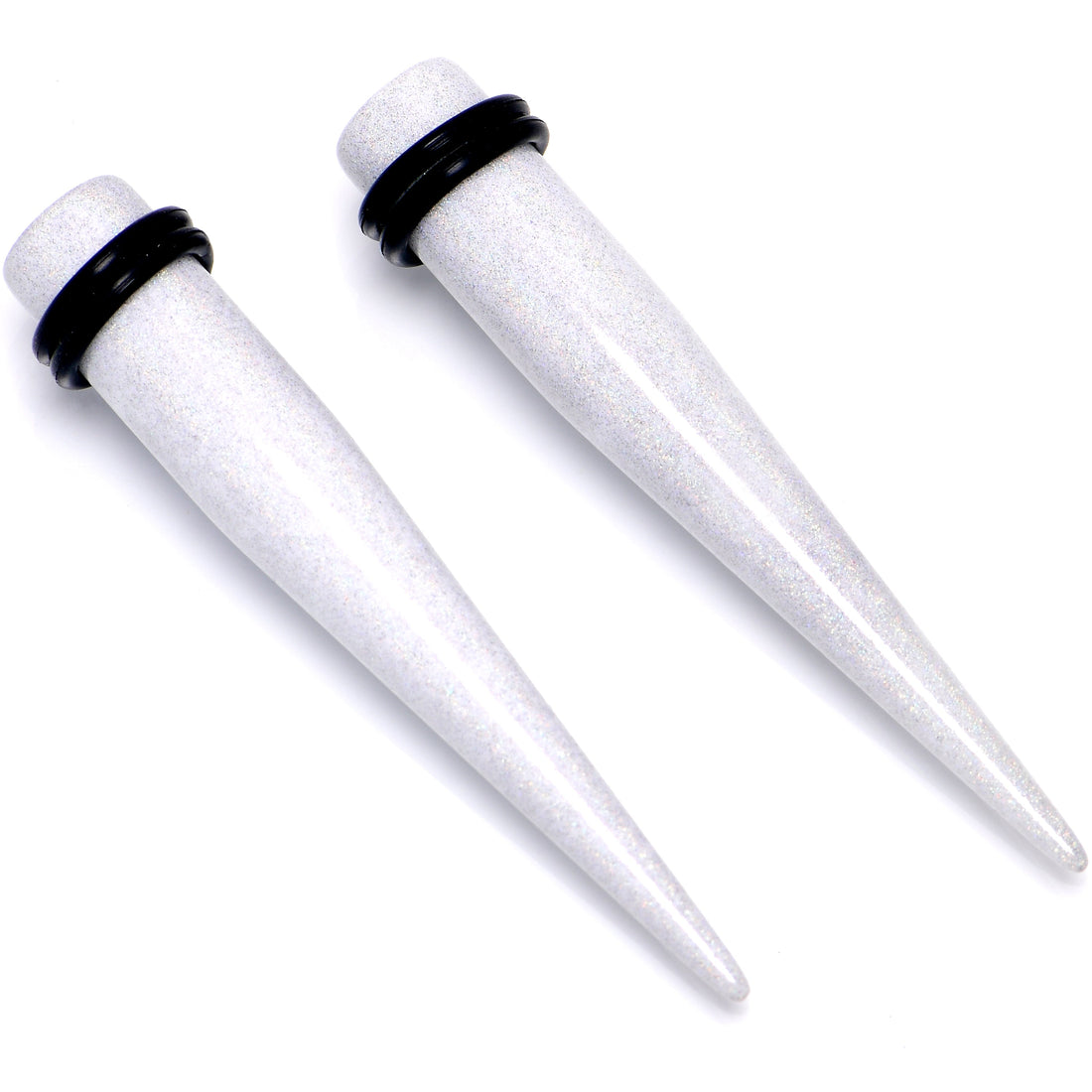 White Shimmer Acrylic Straight Taper Set for Ear Stretching