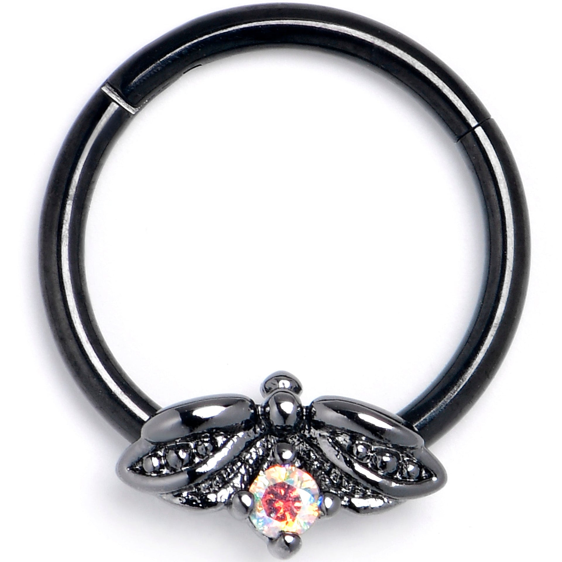 16G 3/8 Aurora Gem Black Beauty Bug Hinged Segment Ring
