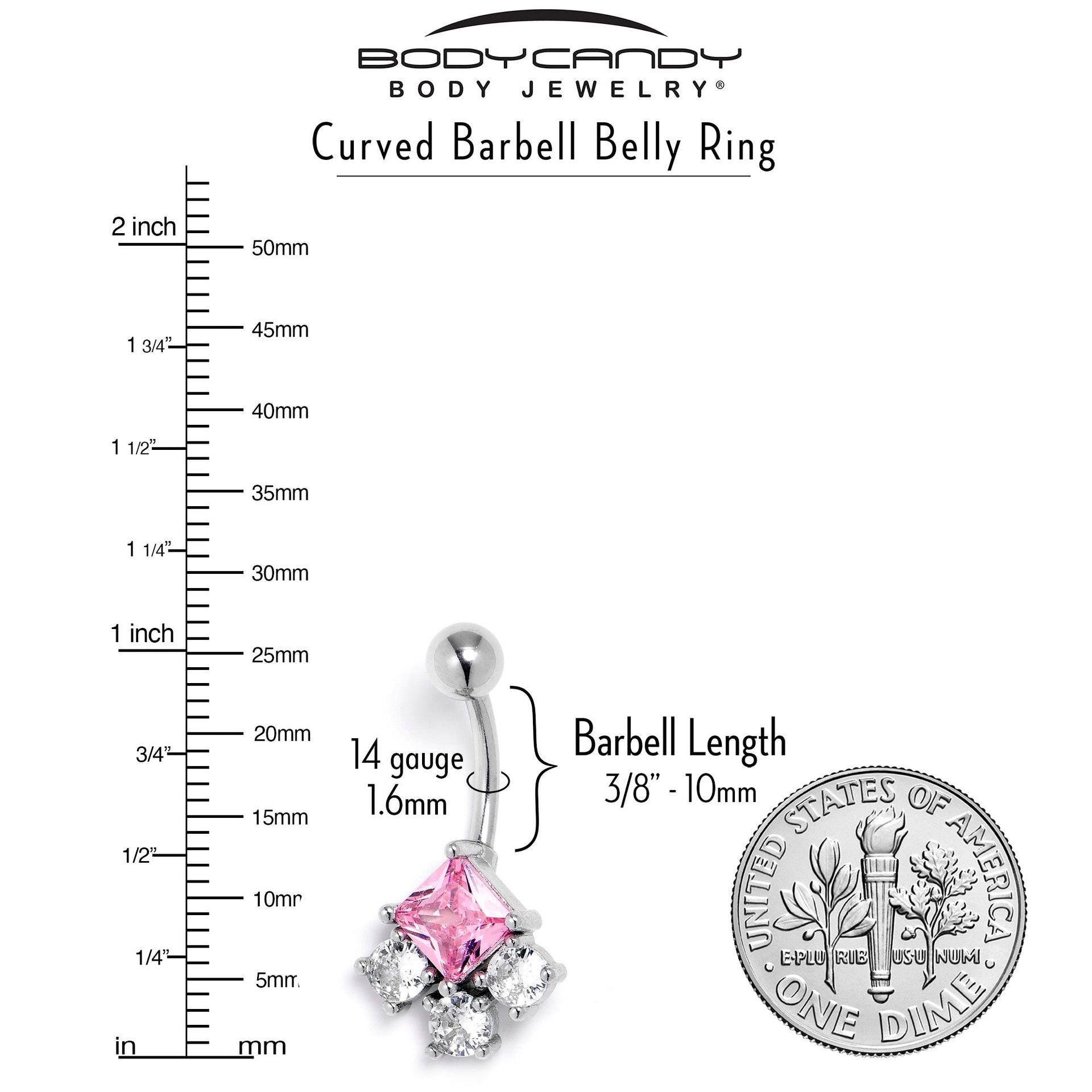 Clear Pink CZ Gem Rhombus Riot Belly Ring