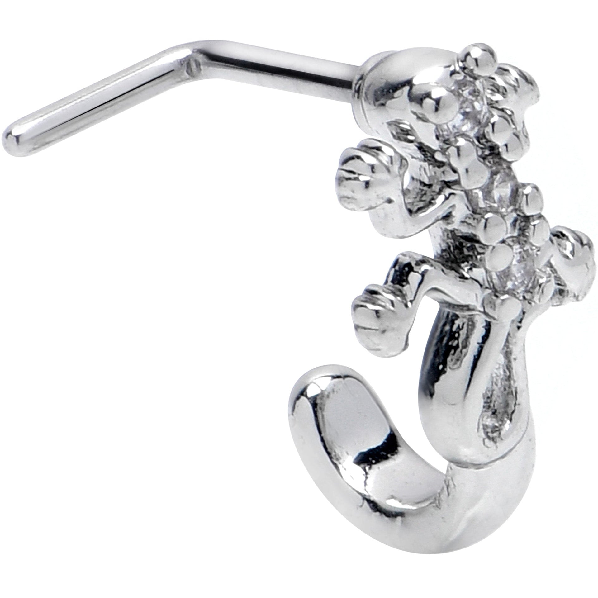 20G 7mm Clear CZ Gem Love Lizard Faux Hoop L Shape Nose Ring