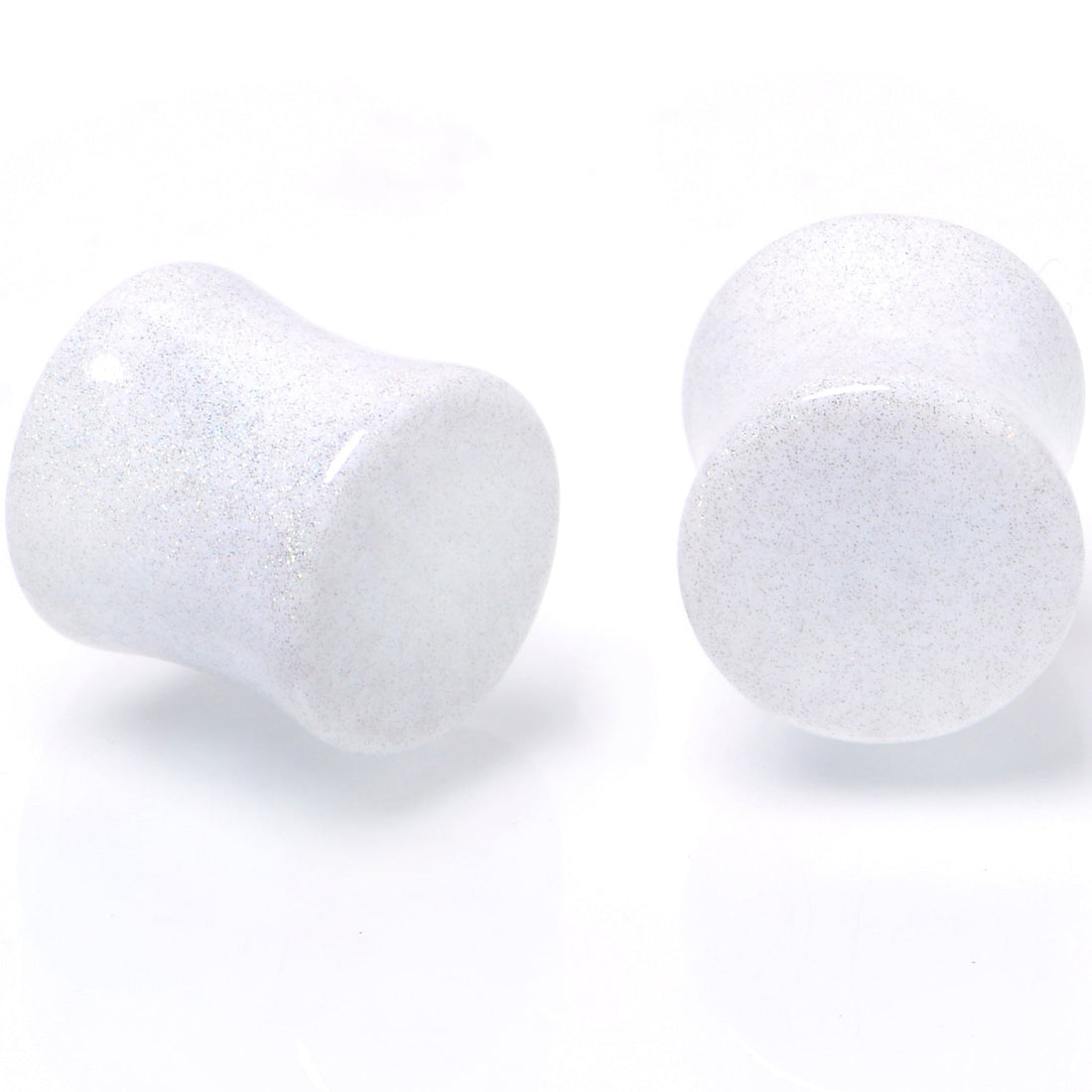 White Shimmer Acrylic Saddle Plugs Double Flare Ear Gauges