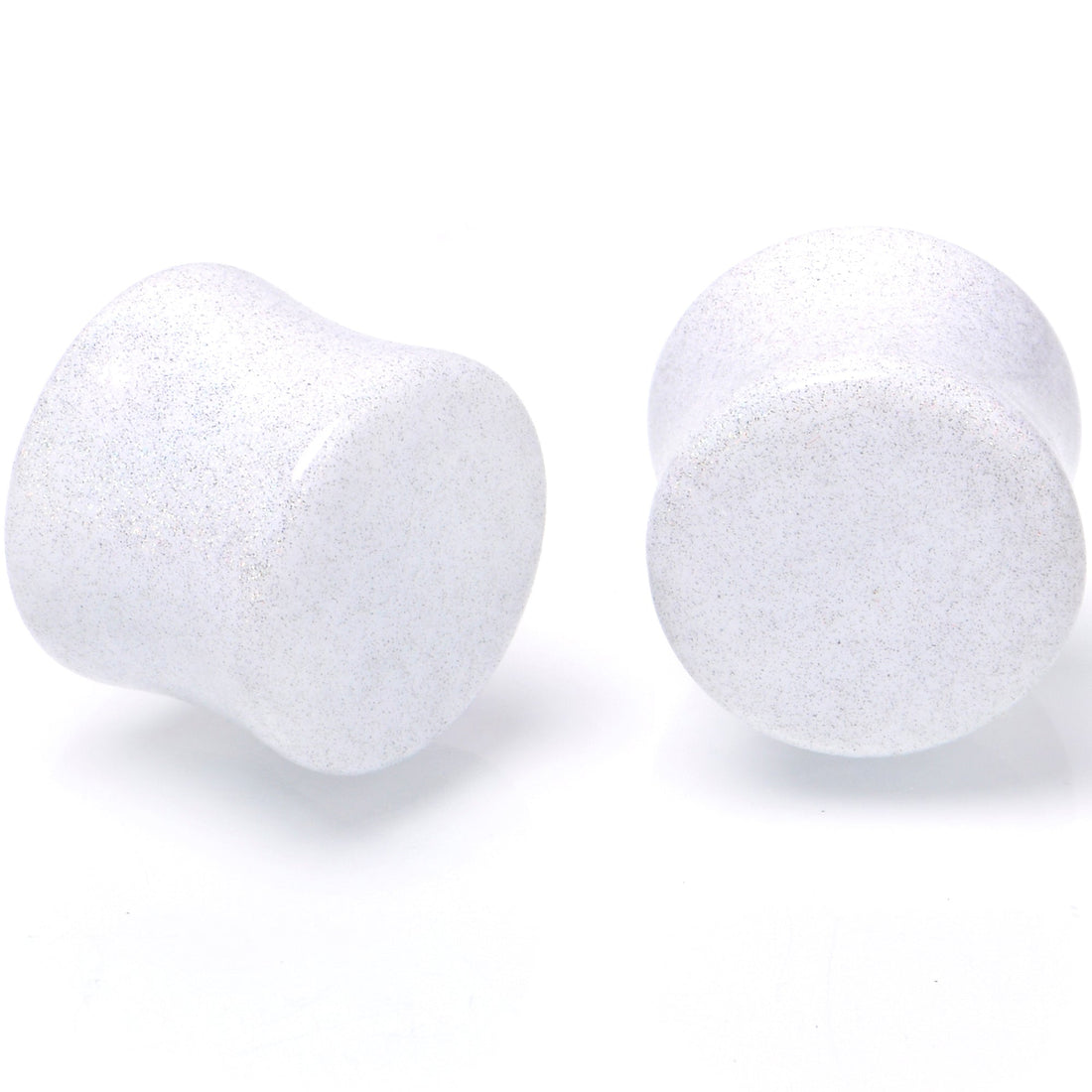 White Shimmer Acrylic Saddle Plugs Double Flare Ear Gauges