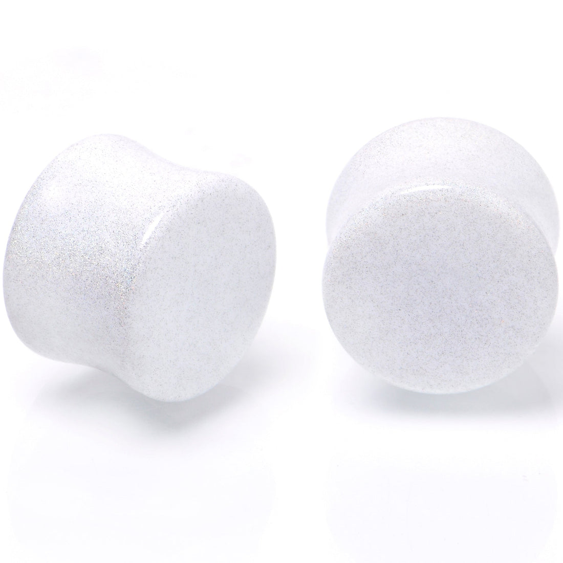 White Shimmer Acrylic Saddle Plugs Double Flare Ear Gauges