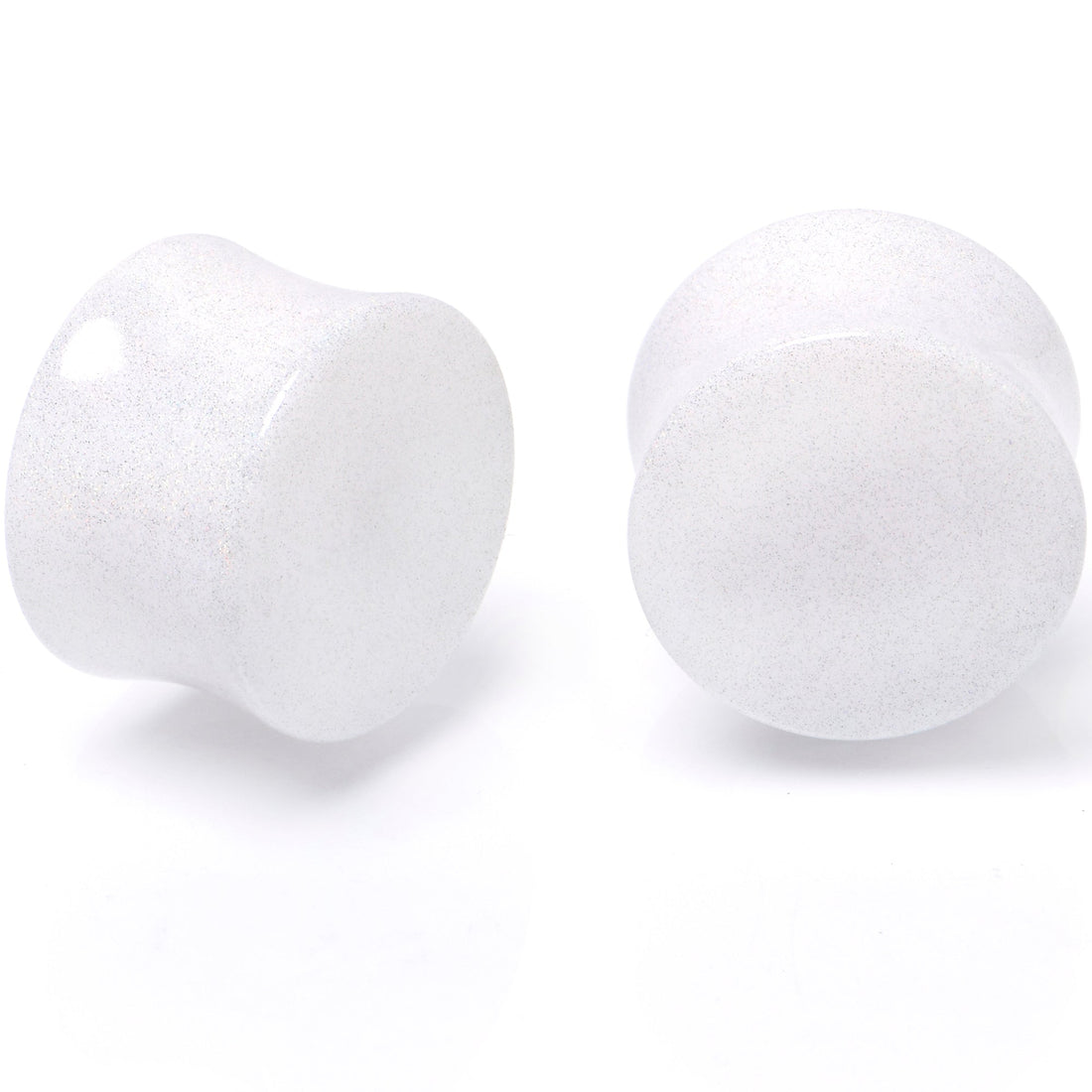 White Shimmer Acrylic Saddle Plugs Double Flare Ear Gauges