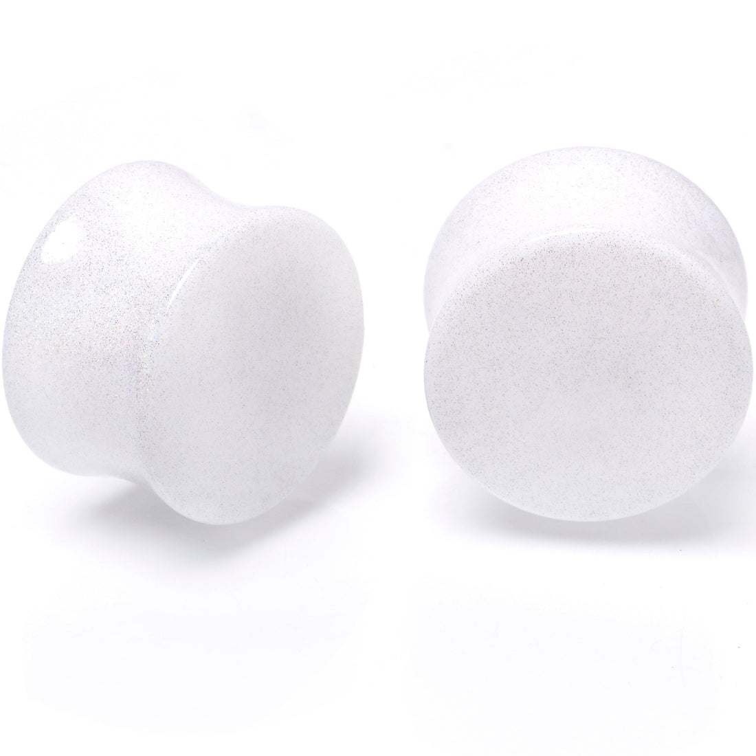 White Shimmer Acrylic Saddle Plugs Double Flare Ear Gauges