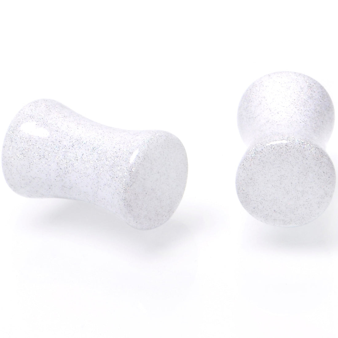 White Shimmer Acrylic Saddle Plugs Double Flare Ear Gauges