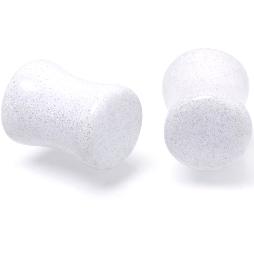 White Shimmer Acrylic Saddle Plugs Double Flare Ear Gauges