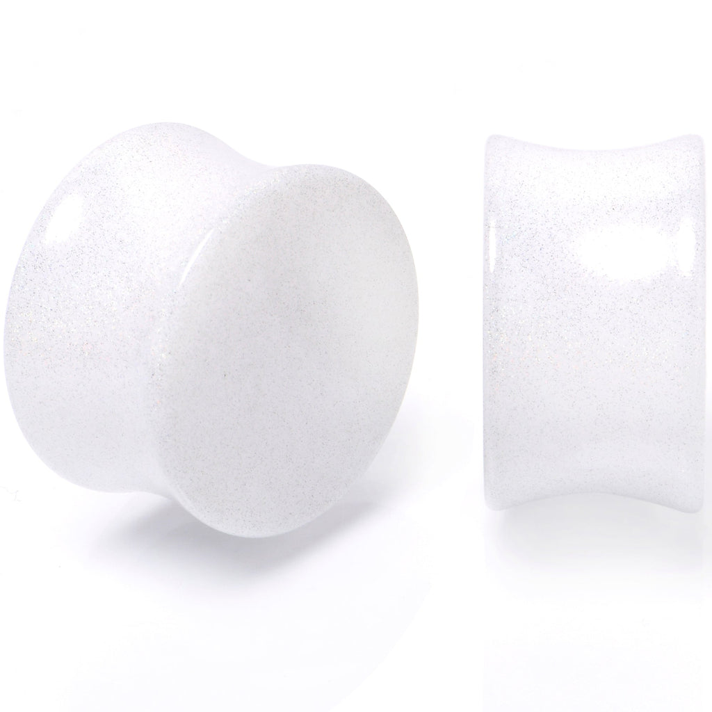 White Shimmer Acrylic Saddle Plugs Double Flare Ear Gauges