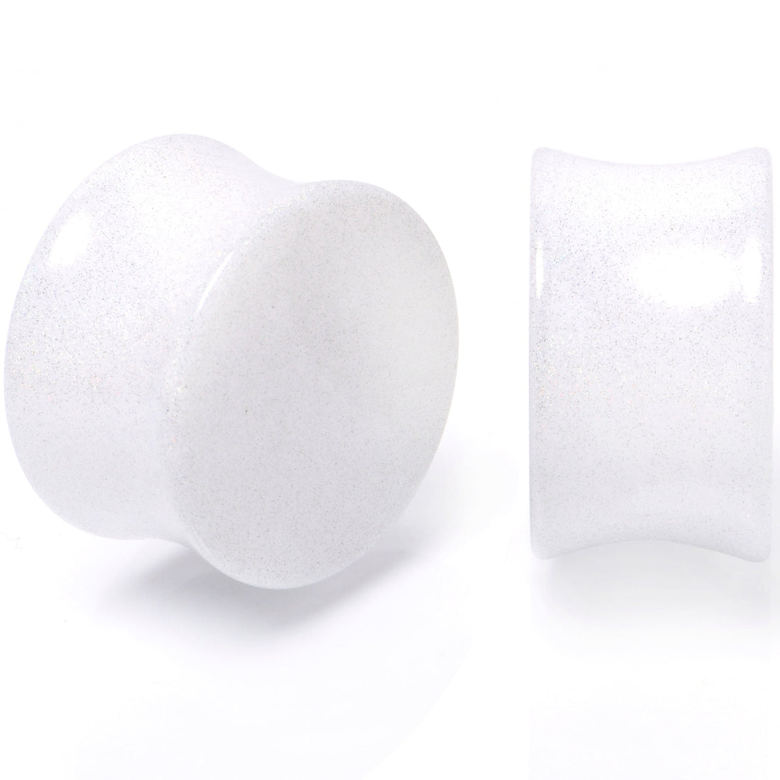 White Shimmer Acrylic Saddle Plugs Double Flare Ear Gauges