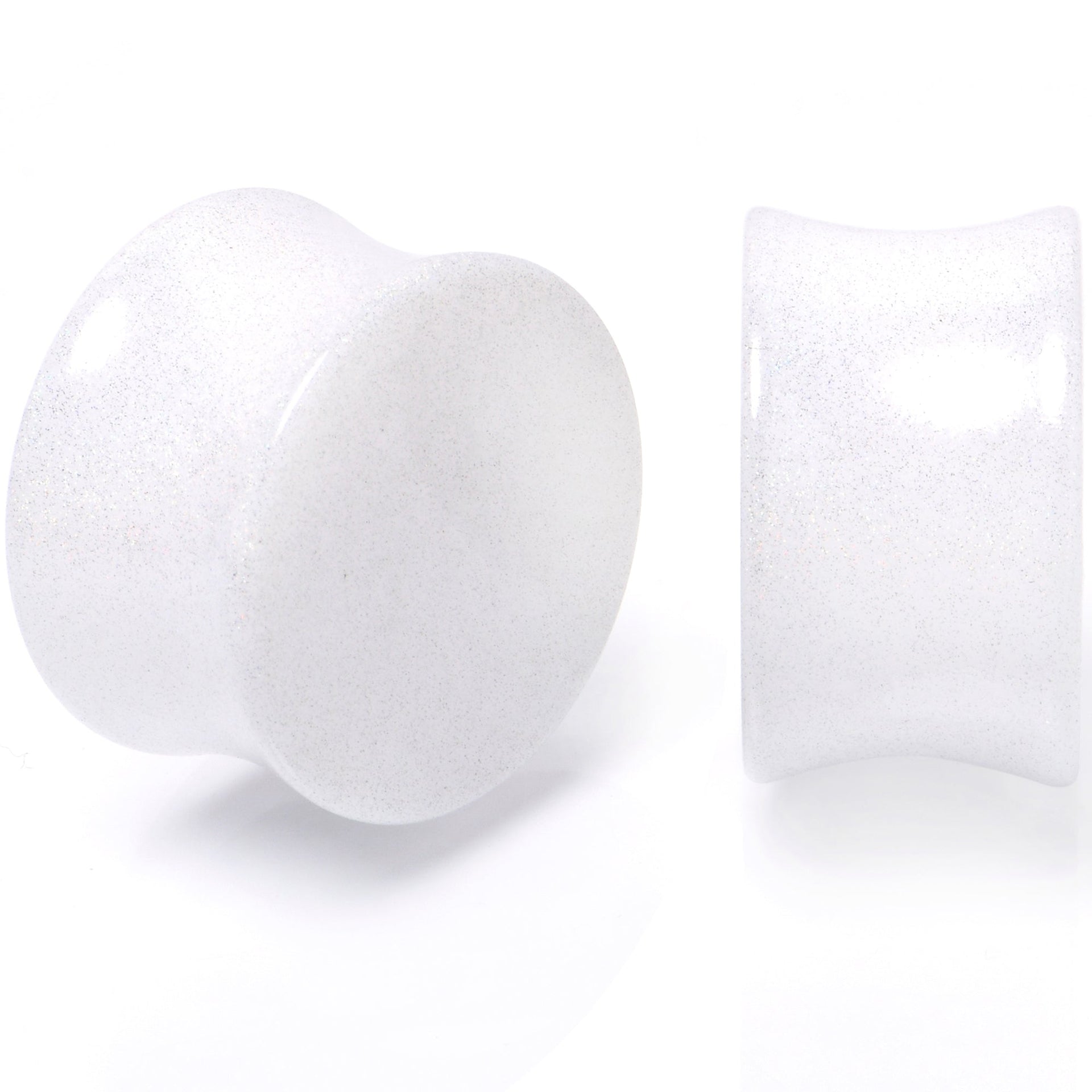 White Shimmer Acrylic Saddle Plugs Double Flare Ear Gauges
