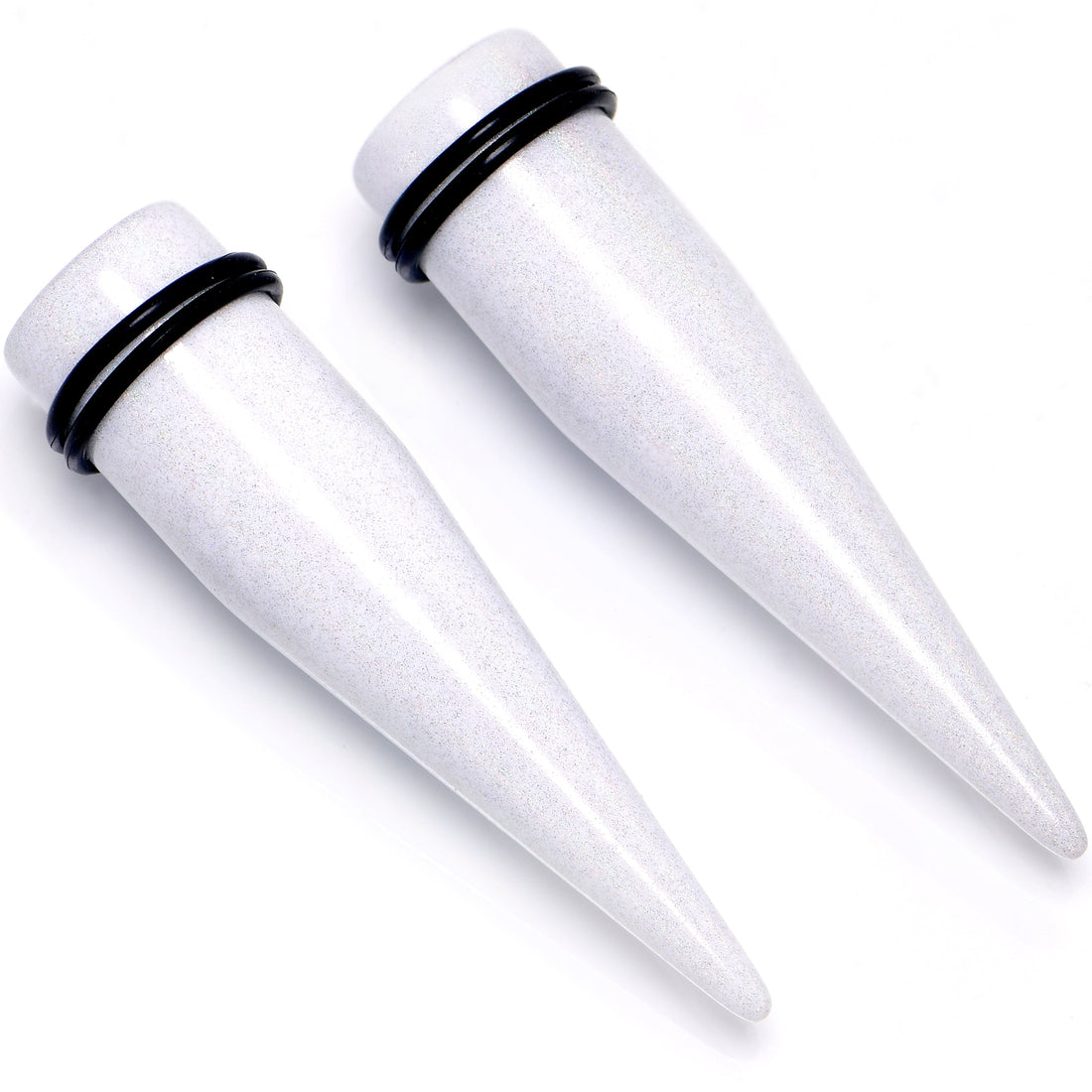 White Shimmer Acrylic Straight Taper Set for Ear Stretching