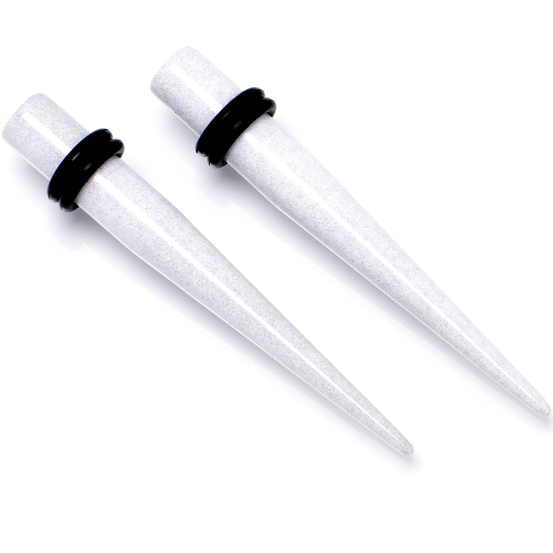 White Shimmer Acrylic Straight Taper Set for Ear Stretching