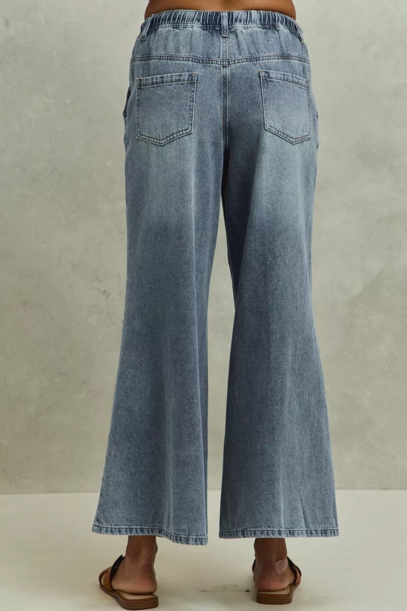 SO ME Mid Rise Elastic Waist Flare Denim Jeans