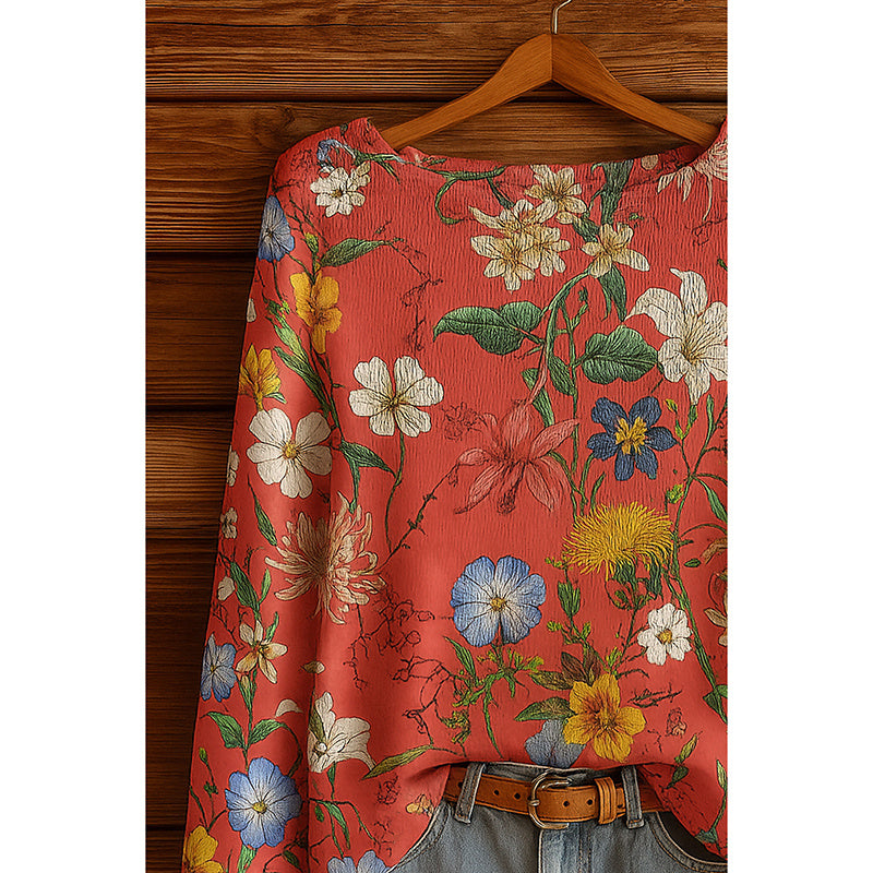 Women’s Fall Wildflower Print Long Sleeve T-Shirt Cozy Top - Image 3