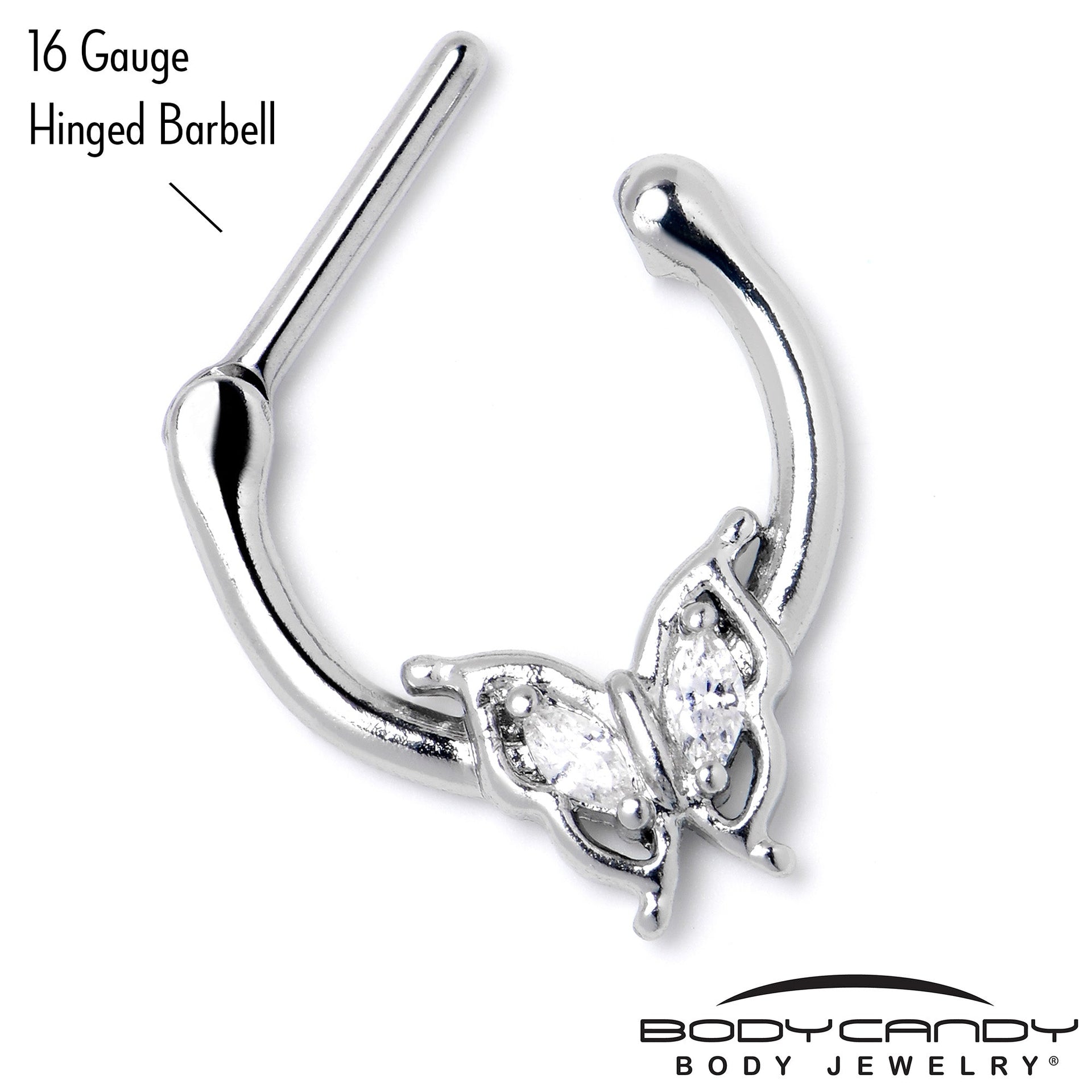 16G 5/16 Clear Gem Fancy Fab Butterfly Cartilage Clicker