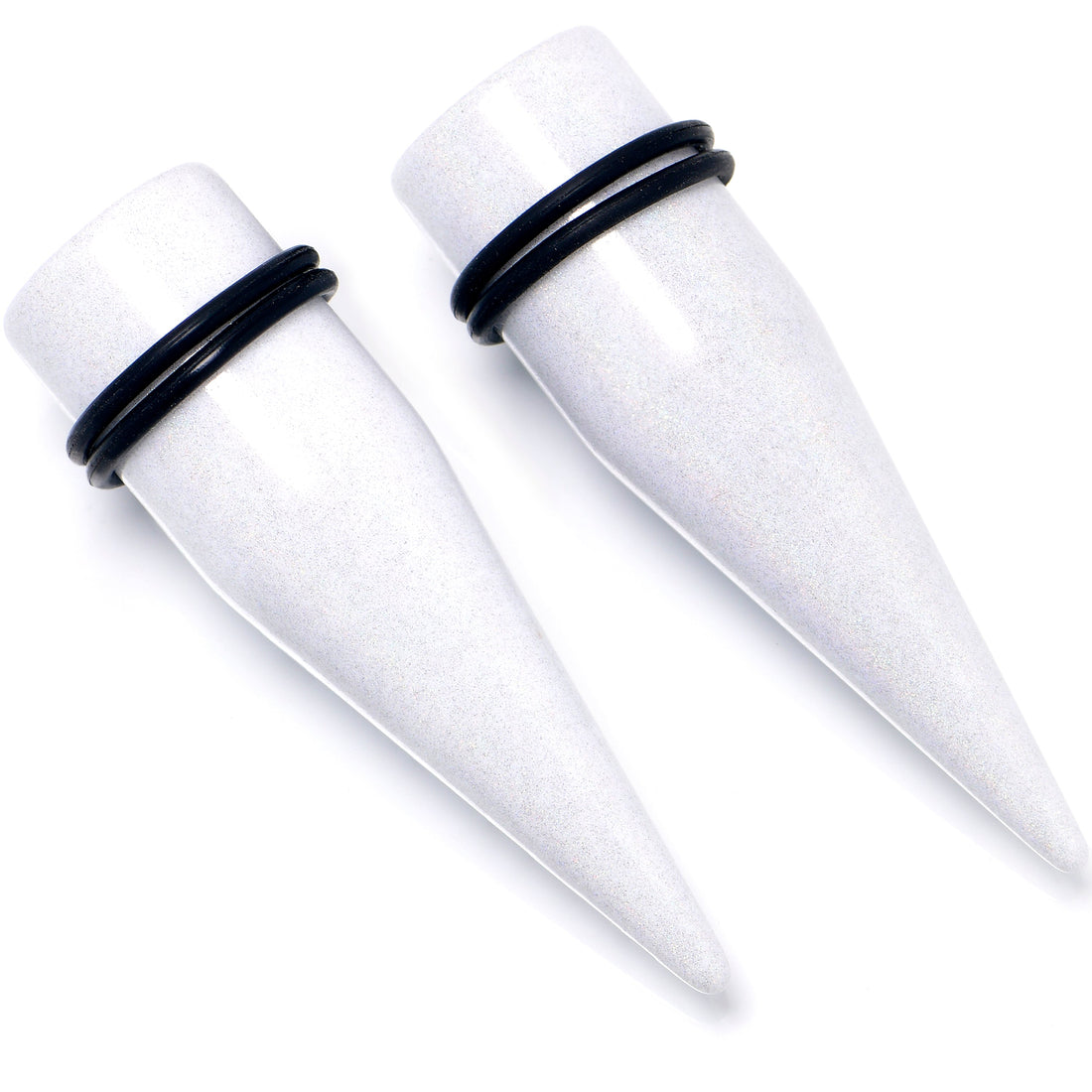 White Shimmer Acrylic Straight Taper Set for Ear Stretching