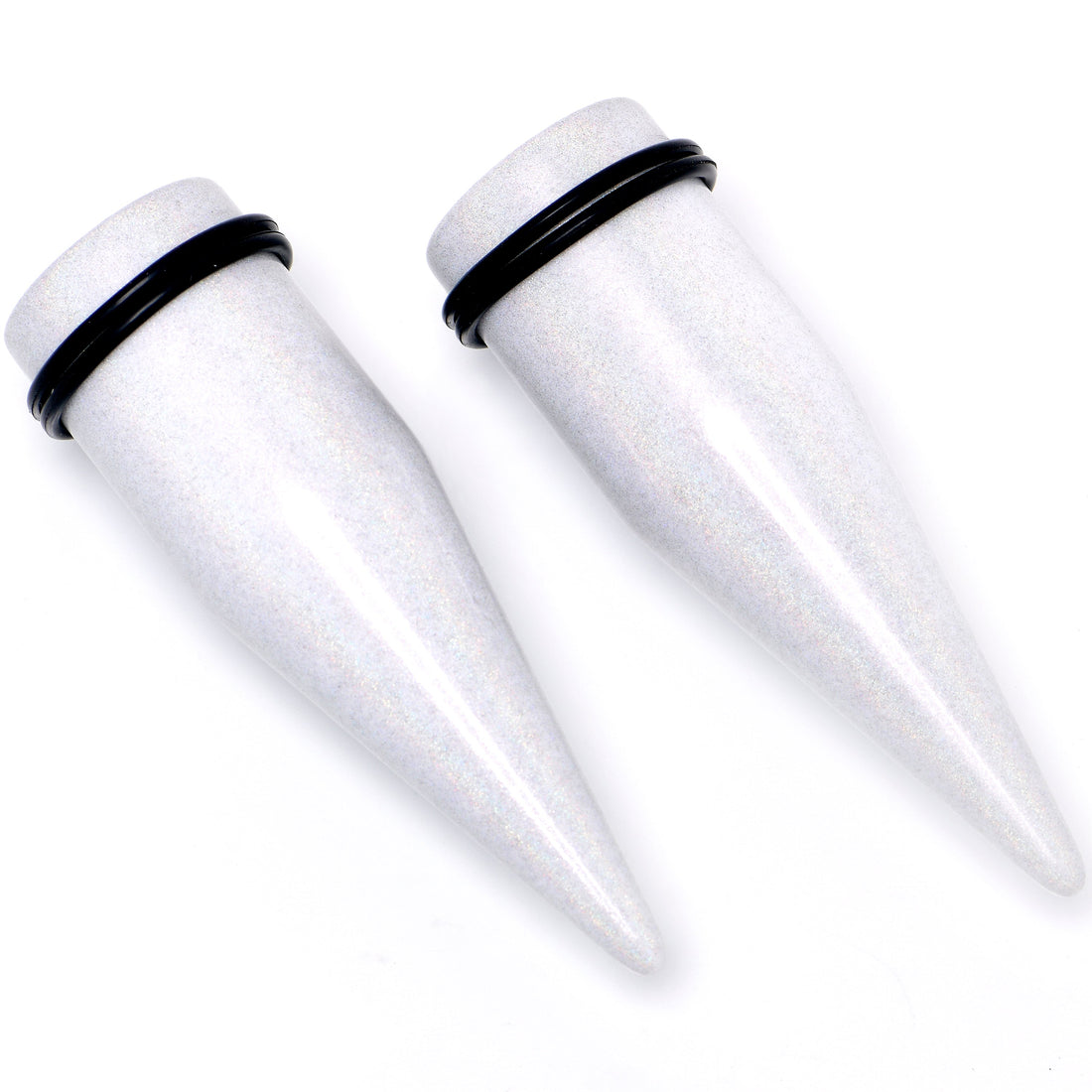 White Shimmer Acrylic Straight Taper Set for Ear Stretching