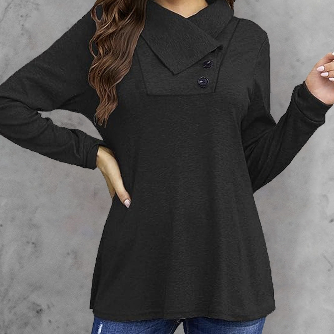 Women's Long Sleeve Button Detail Top Casual Mock Neck Shirt - Image 2