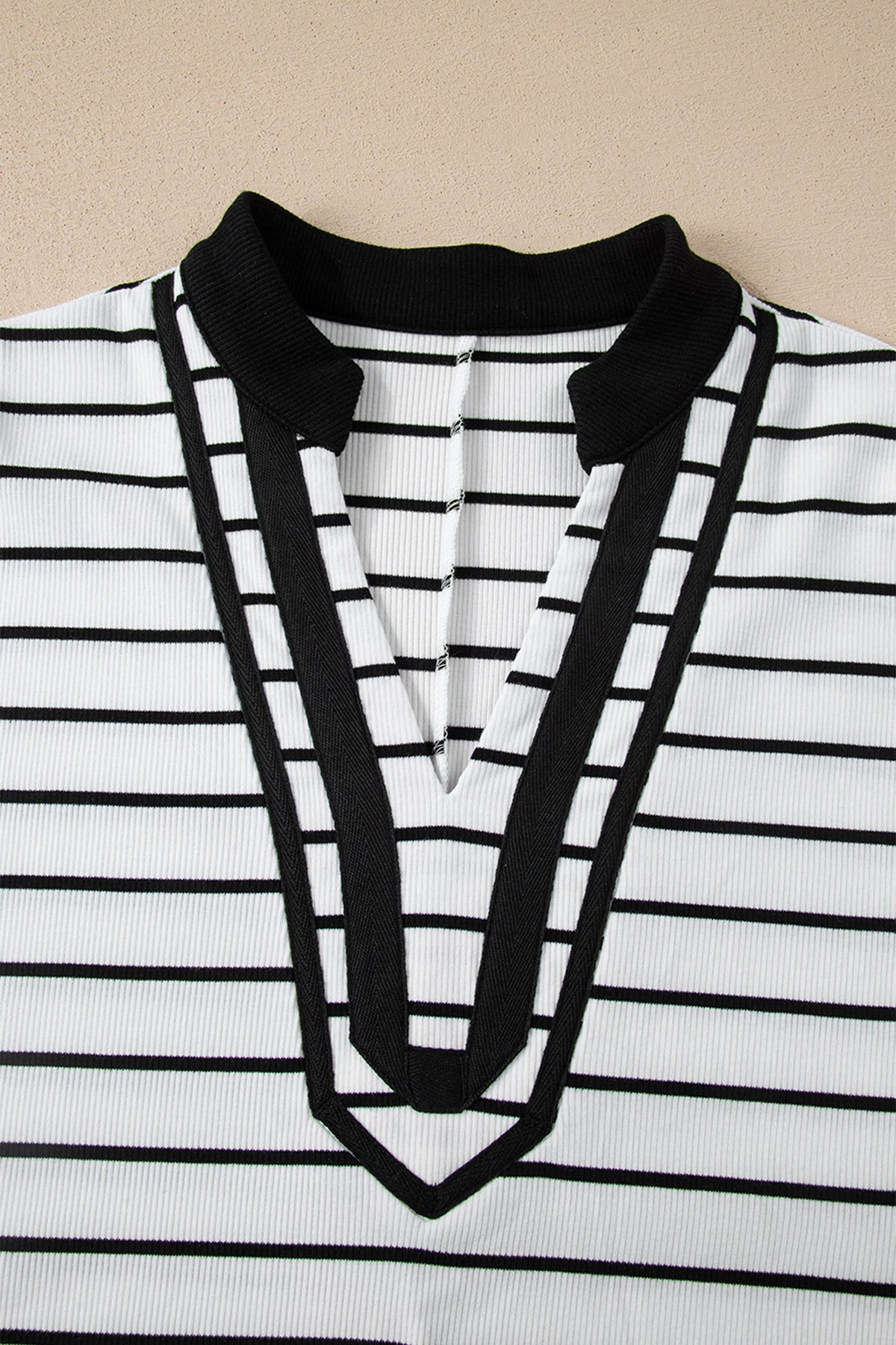Stripe Stand Collar V-Neck Dolman Sleeve Top