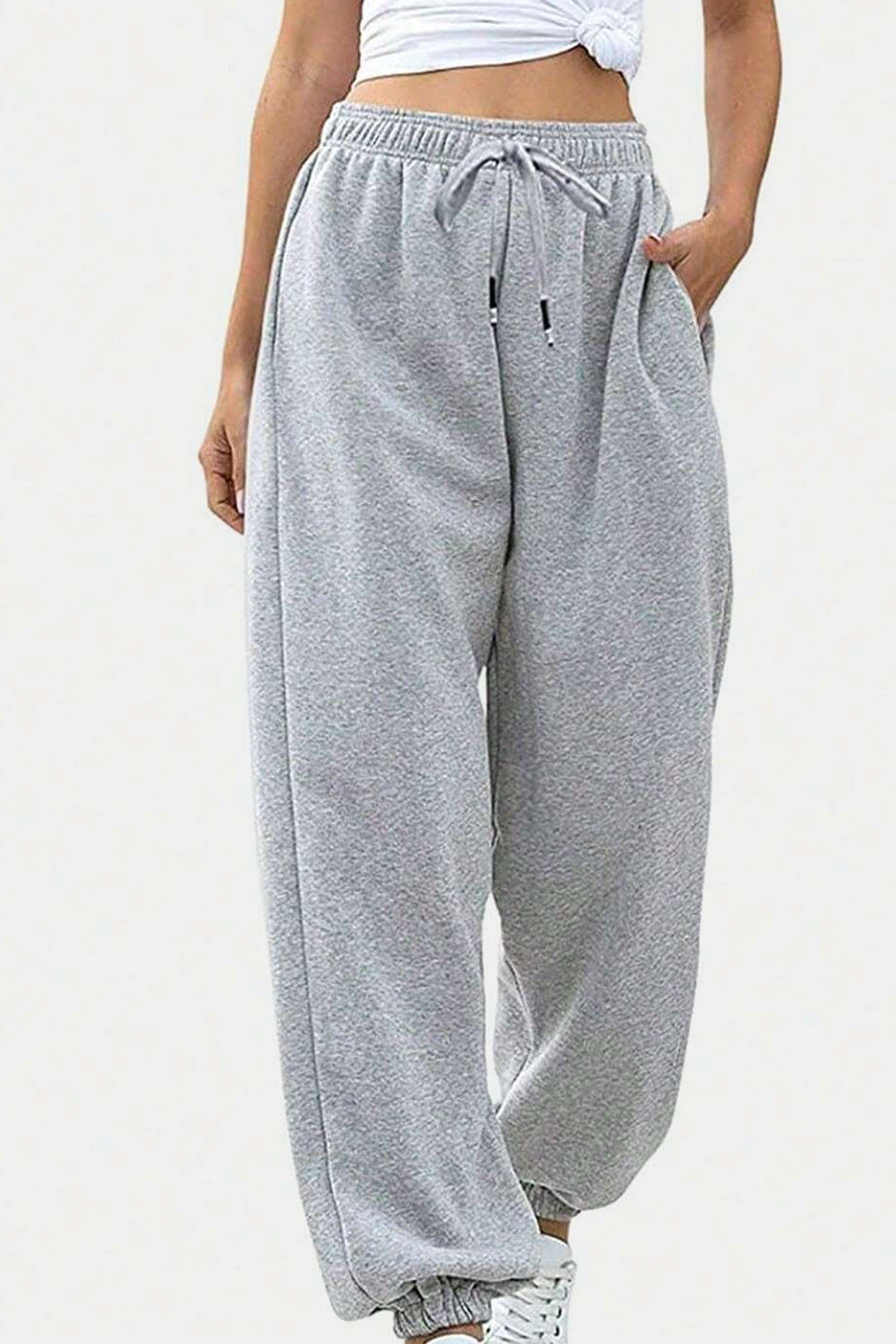 Women's Black Elastic Waist Jogger Pants with Side Pockets - Image 6
