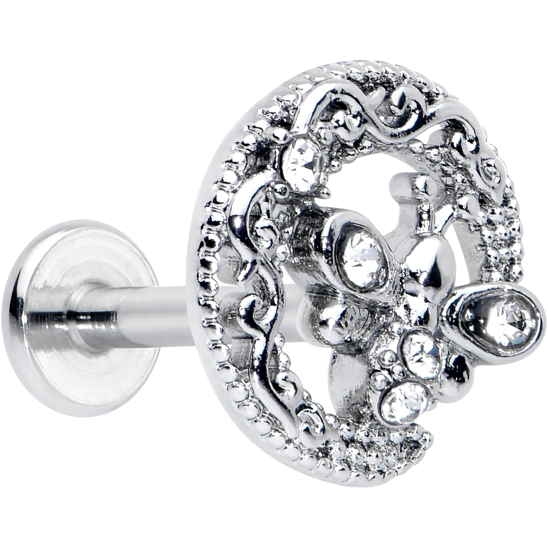 16G 5/16 Clear Gem Lunar Dragonfly Internally Threaded Labret Tragus