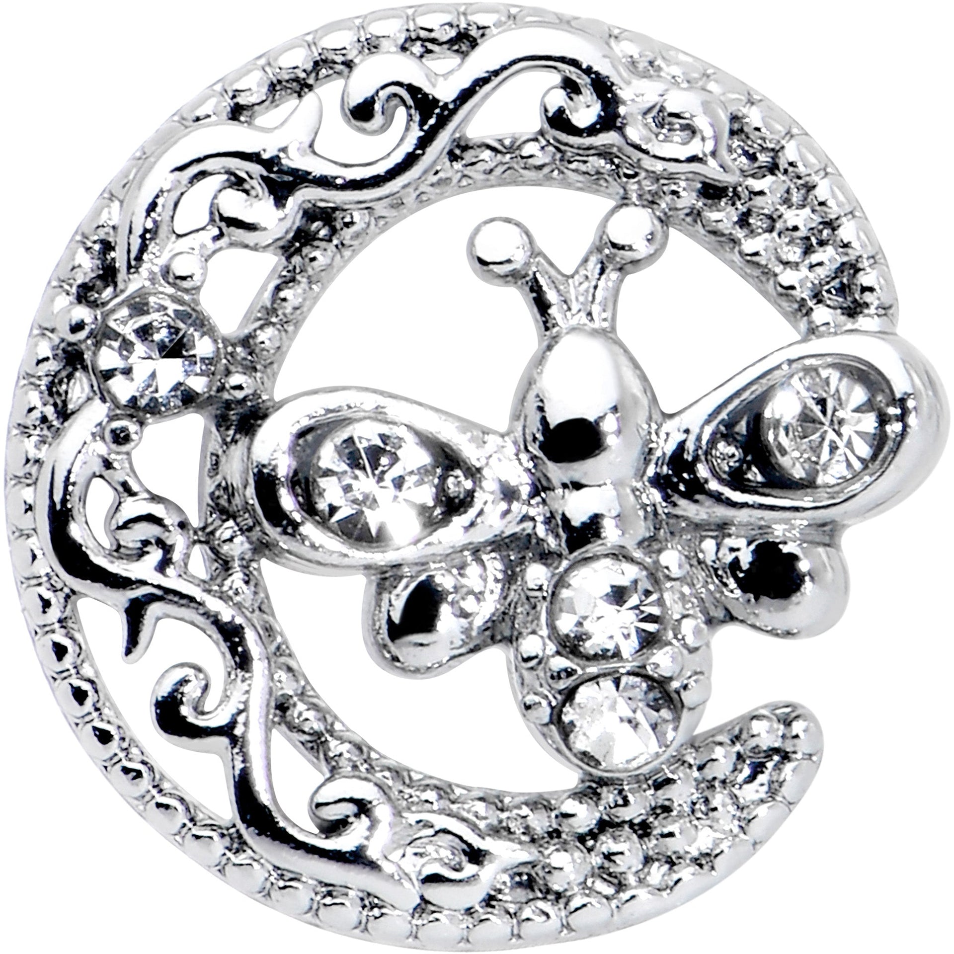 16G 5/16 Clear Gem Lunar Dragonfly Internally Threaded Labret Tragus