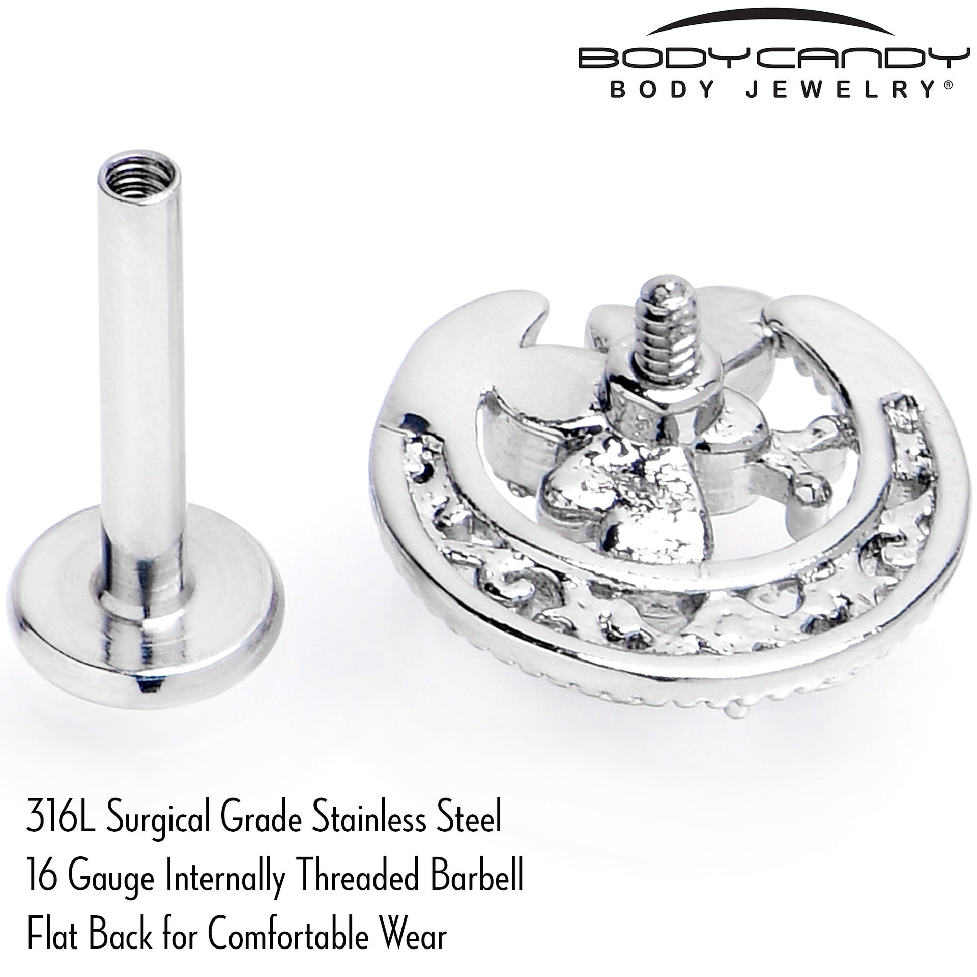 16G 5/16 Clear Gem Lunar Dragonfly Internally Threaded Labret Tragus