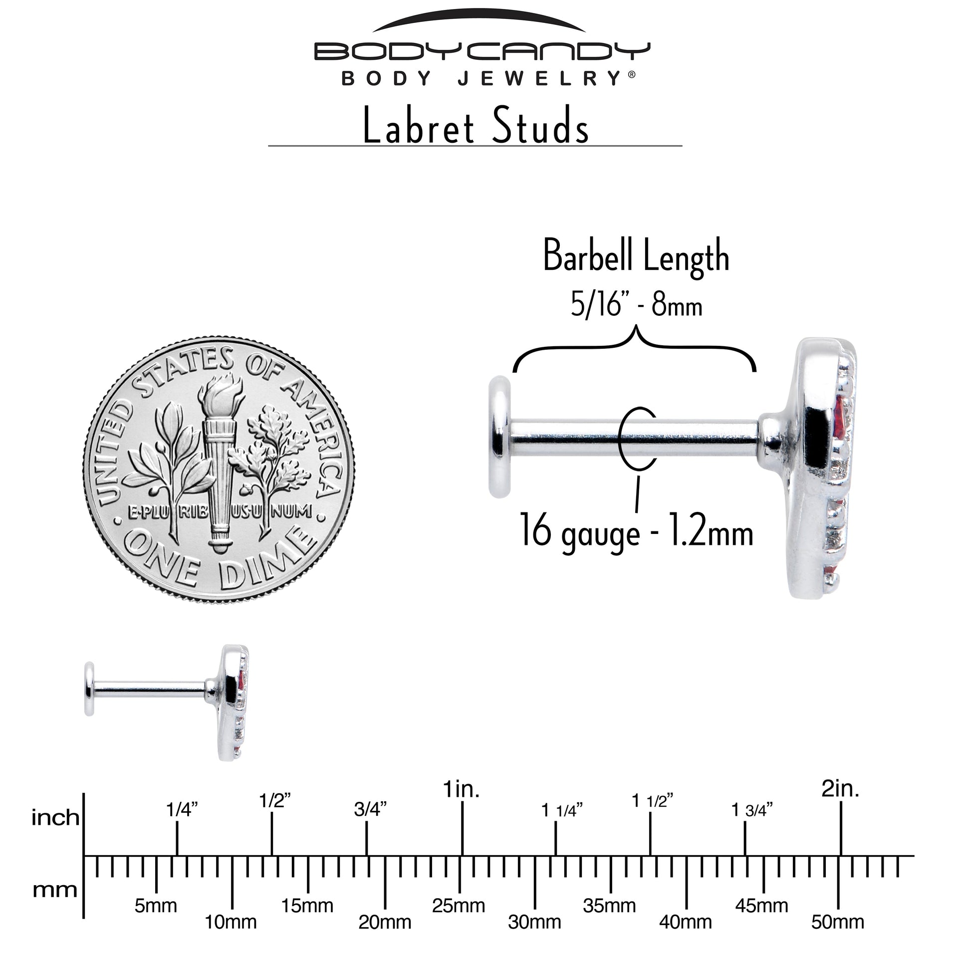 16G 5/16 Red CZ Gem Lattice Hear Internally Threaded Labret