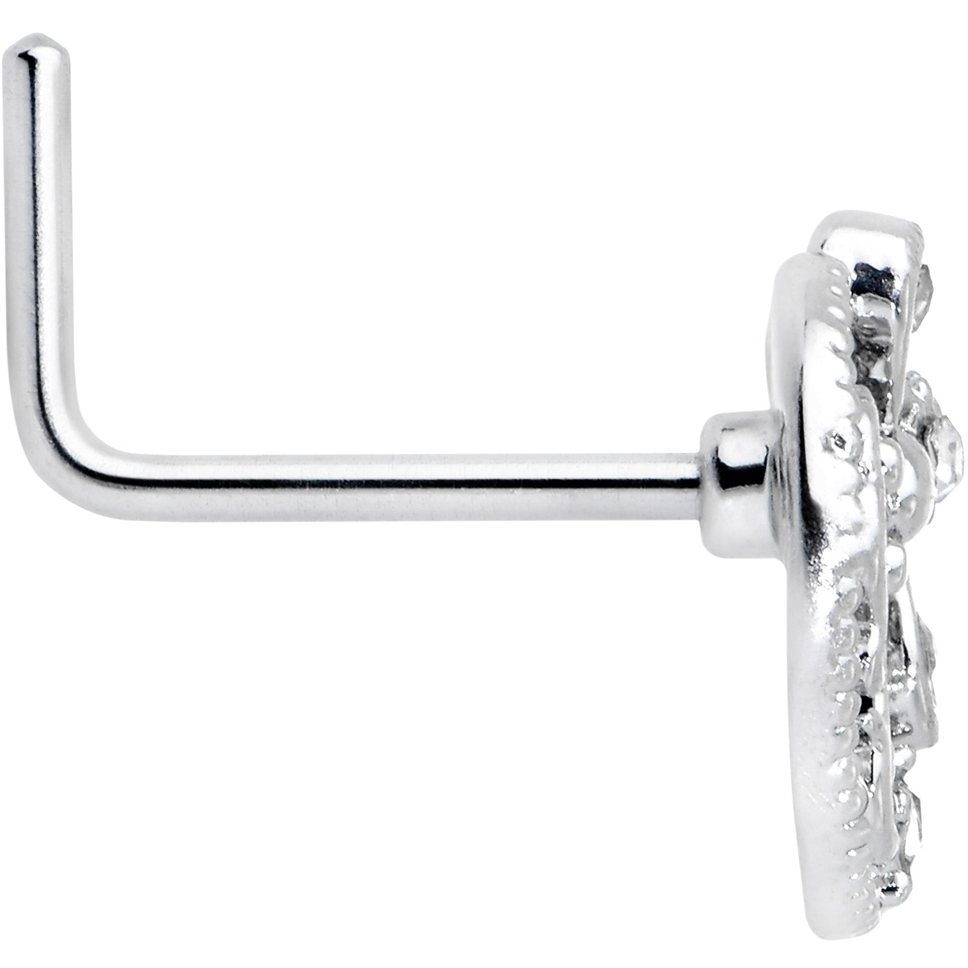 20G 7mm Clear Gem Lunar Dragonfly L Shape Nose Ring