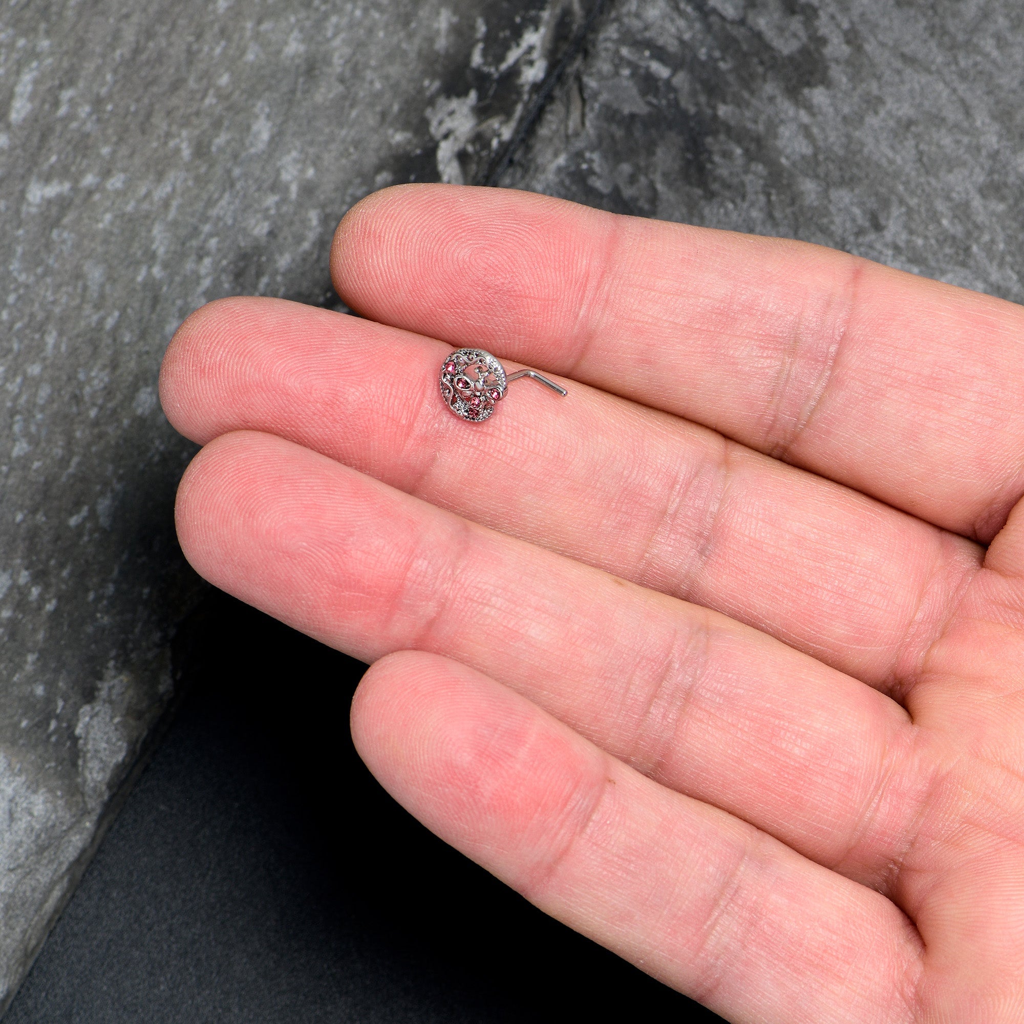 20G 7mm Pink Gem Lunar Dragonfly L Shape Nose Ring